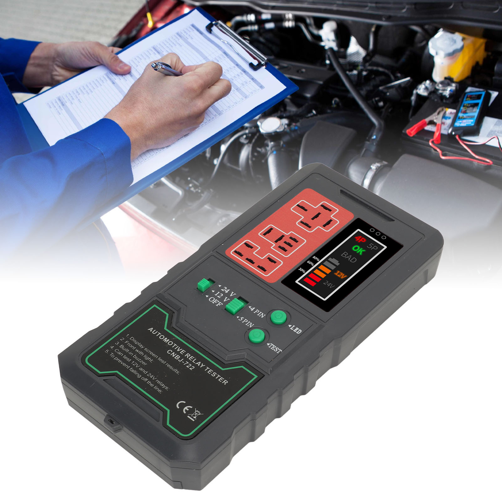 Kfz-relaisprüfer, Universeller 12v/24v-batterietester Für Autos Und Motorräder (wird Mit Kompatibler Batterie Geliefert) (us-standardstecker, Breiter Spannungsbereich 100-240v + Europäischer Standarda
