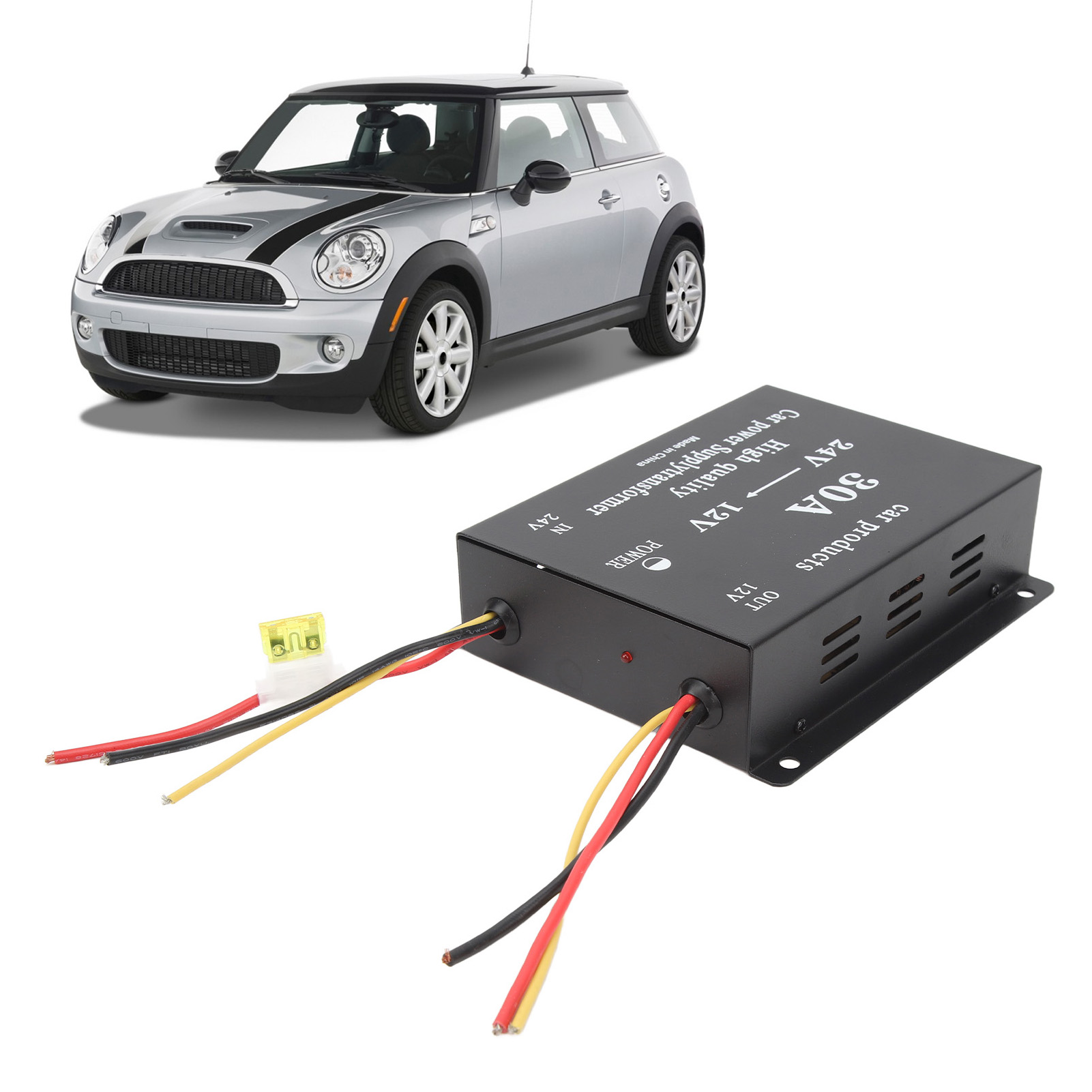 30a Kfz-stromwandler, 24v Auf 12v Dc-abwärtstransformator Für Autos (30a, Schwarz)
