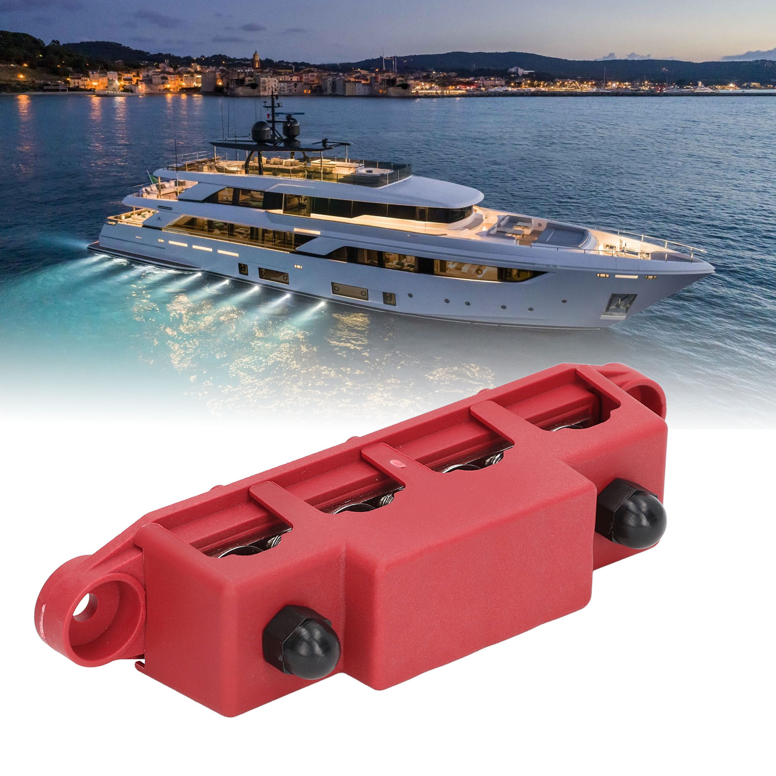 Stromschiene Für Freizeitfahrzeuge Und Boote, 4-loch 5/16"-schalterblock Mit Abdeckung, Rot (cp-0823-01)