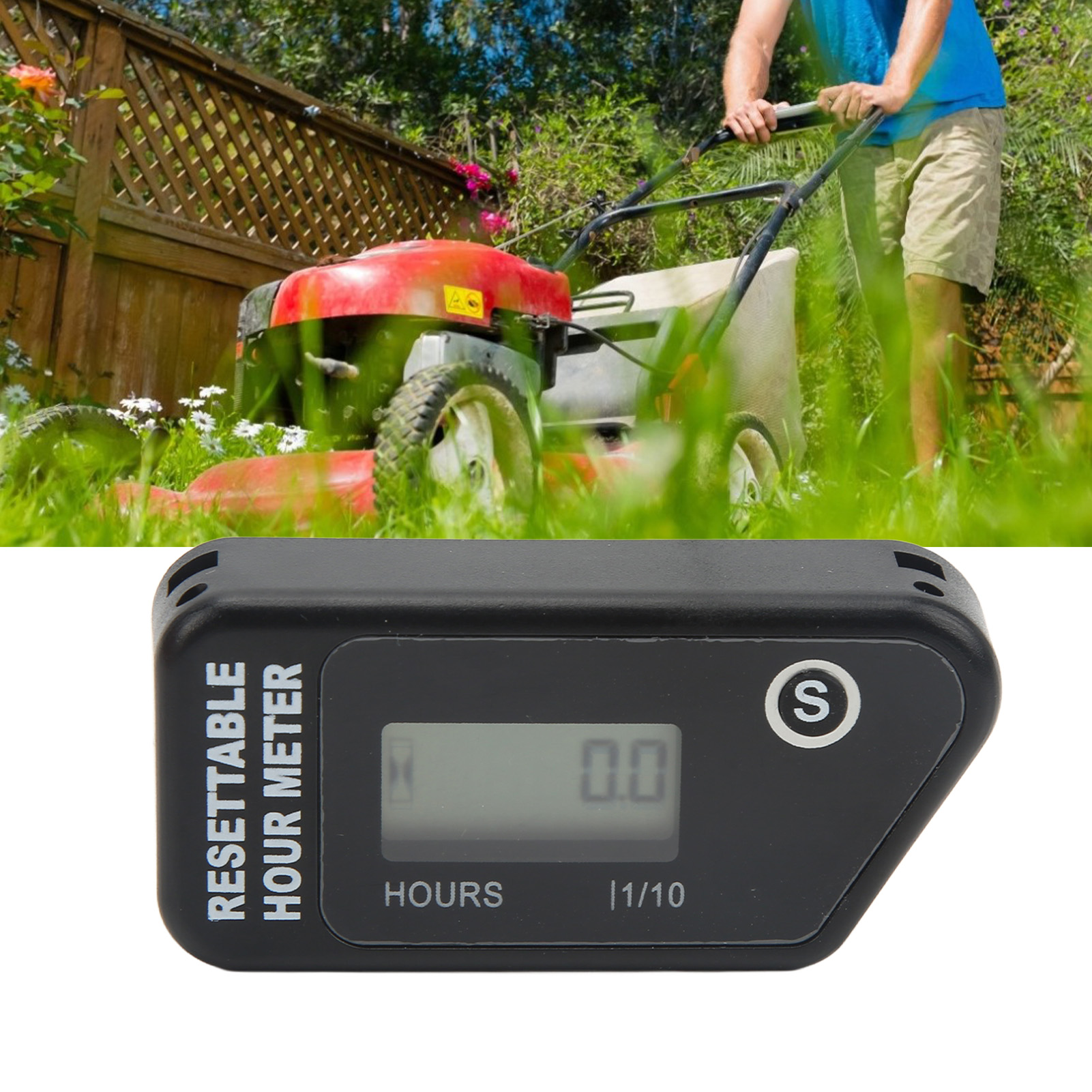 Wasserdichter Drehzahlmesser Für Motorrad-rasenmäher, Benzinmotor, Hm016r Induktions-lcd-digitalanzeige-drehzahlmesser, Schwarz (lieferung Mit Integrierter Batterie).