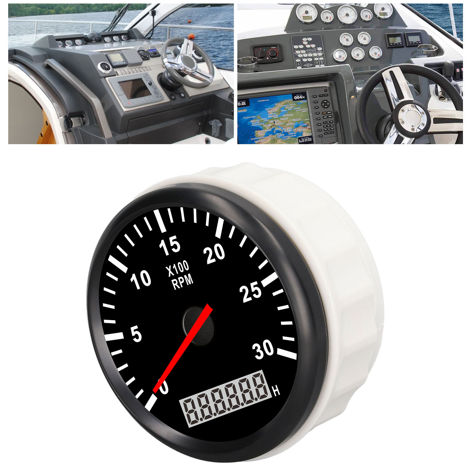 85-mm-schiffsmotor-drehzahlmesser, 3000-u/min-geschwindigkeitsmesser, Betriebsstundenzähler, Rote Hintergrundbeleuchtung, Geeignet Für Yachten, Boote, Wohnmobile Und Motorräder (schwarzer Hintergrund,