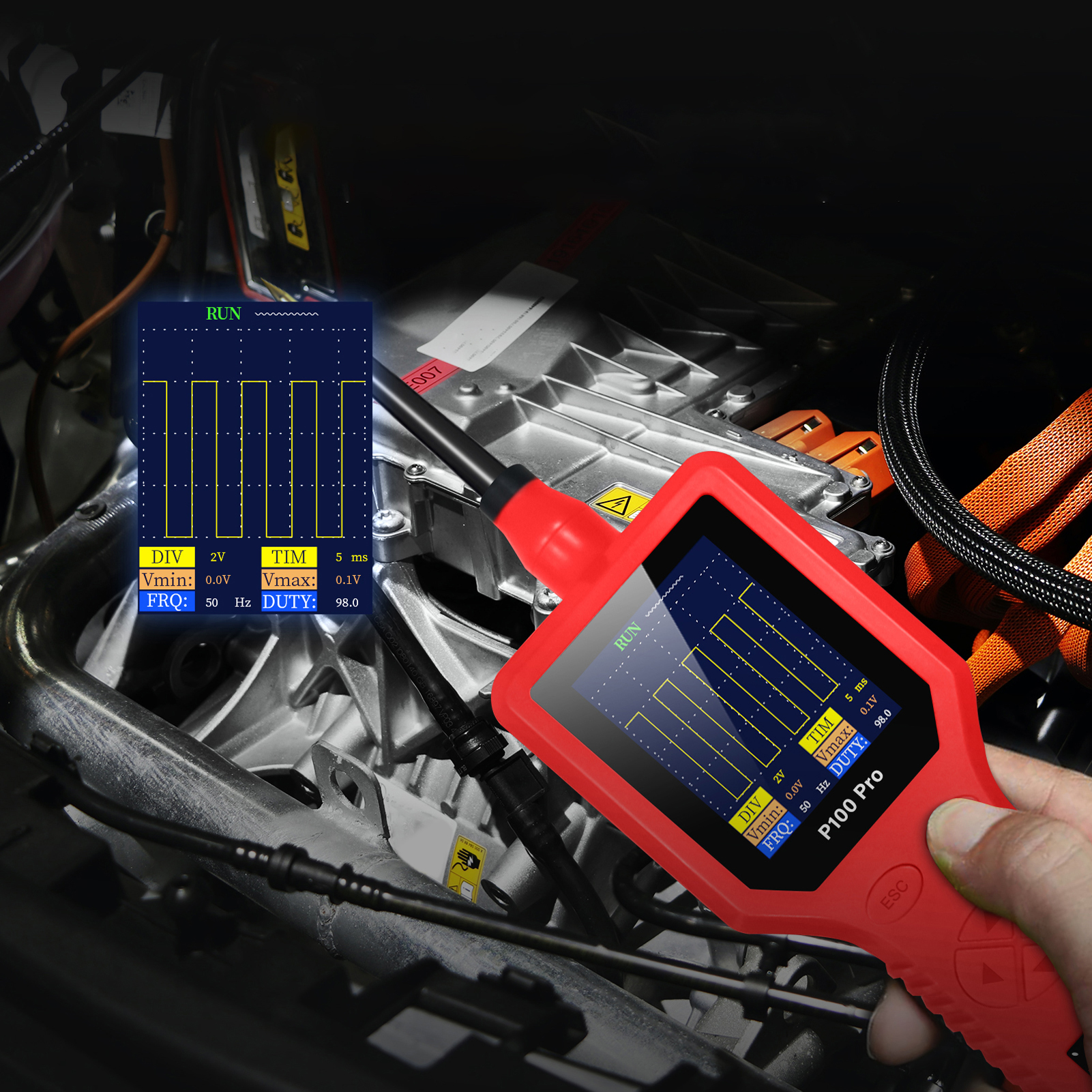 P100 Pro Kfz-schaltungsanalysator, Werkzeug Für Kfz-elektrik, Injektortester (rote Version) (aufbewahrungstasche Inklusive)