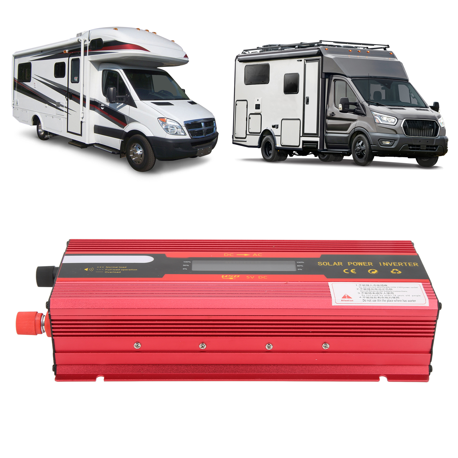 Roter Spannungswandler, 12v/24v Auf 110v, Nennleistung 900w, Zwei Us-standardsteckdosen, Ein Usb-anschluss, Kfz-wandler, Wandler Mit Lcd-bildschirm.