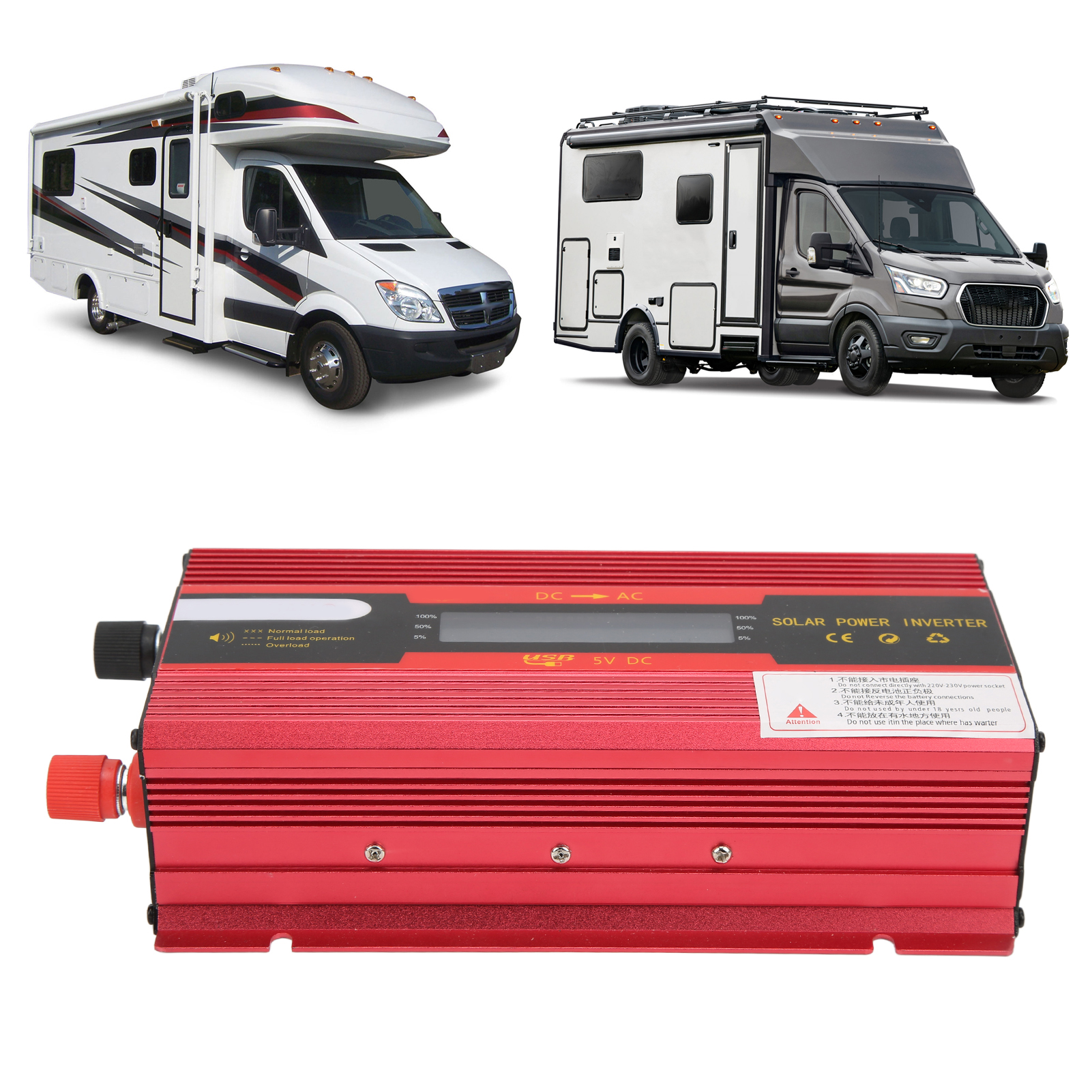 Roter Spannungswandler, 12v/24v Auf 110v, Nennleistung 700w, Zwei Us-standardsteckdosen, Ein Usb-anschluss, Kfz-wandler, Wandler Mit Lcd-bildschirm.