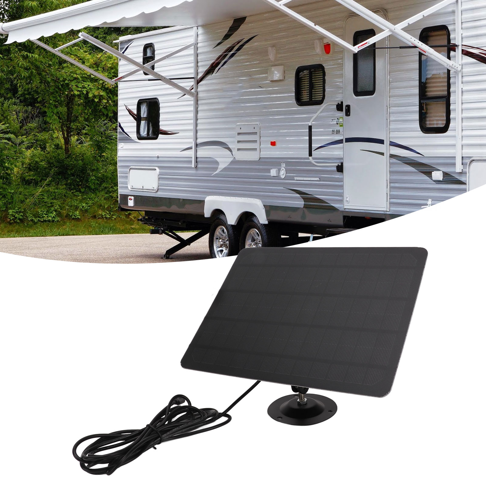 Wohnmobilzubehör: 10-w-monokristallines Silizium-solarpanel Mit Halterung, 295 Cm Verlängerungskabel, Micro-usb-stecker
