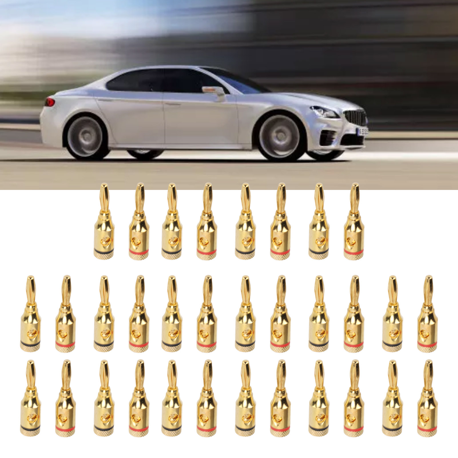 Universelle Auto-audio-stecker In Bananenform Mit Goldbeschichtung, Erhältlich In Rot Und Schwarz, 32 Stück.