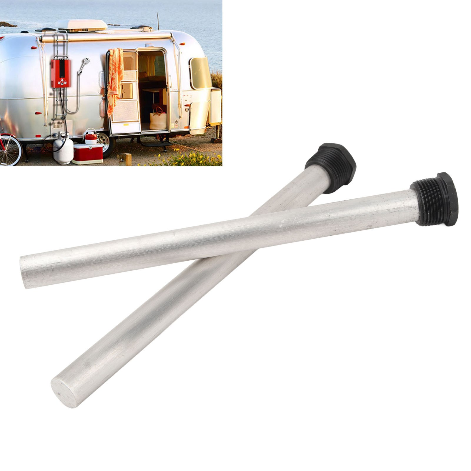 Satz Aus Zwei Npt 3/4" Gewinde-magnesiumanodenstäben Mit Schwarzer Schweißkappe Für Wohnmobil-wassererhitzer, 19 X 235 Mm.