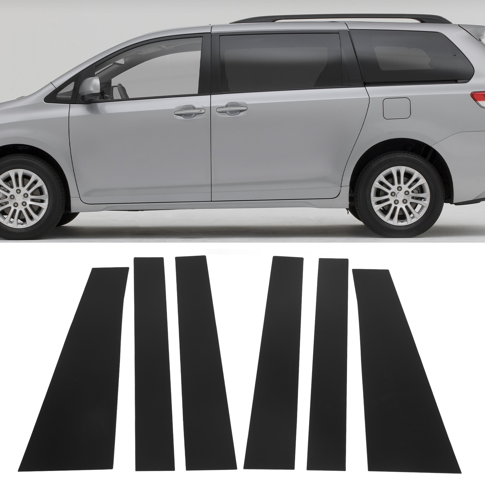 Set Mit 6 Glänzend Schwarzen Polycarbonat-fensterrahmenaufklebern, 4d-stil, Spiegelglanz, Für Toyota Sienna 2010-2020