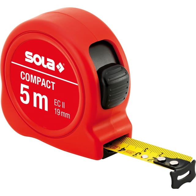 Compact Roll-Maßband Rollmeter 5m mit EG-Prüfzeichen-Genauigkeit 2 rot - Sola