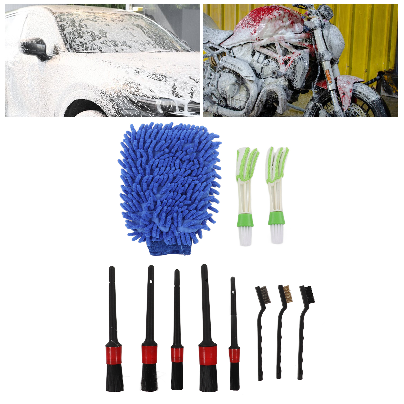 Set Mit 11 Autoreinigungsbürsten, Detailbürste, Blau