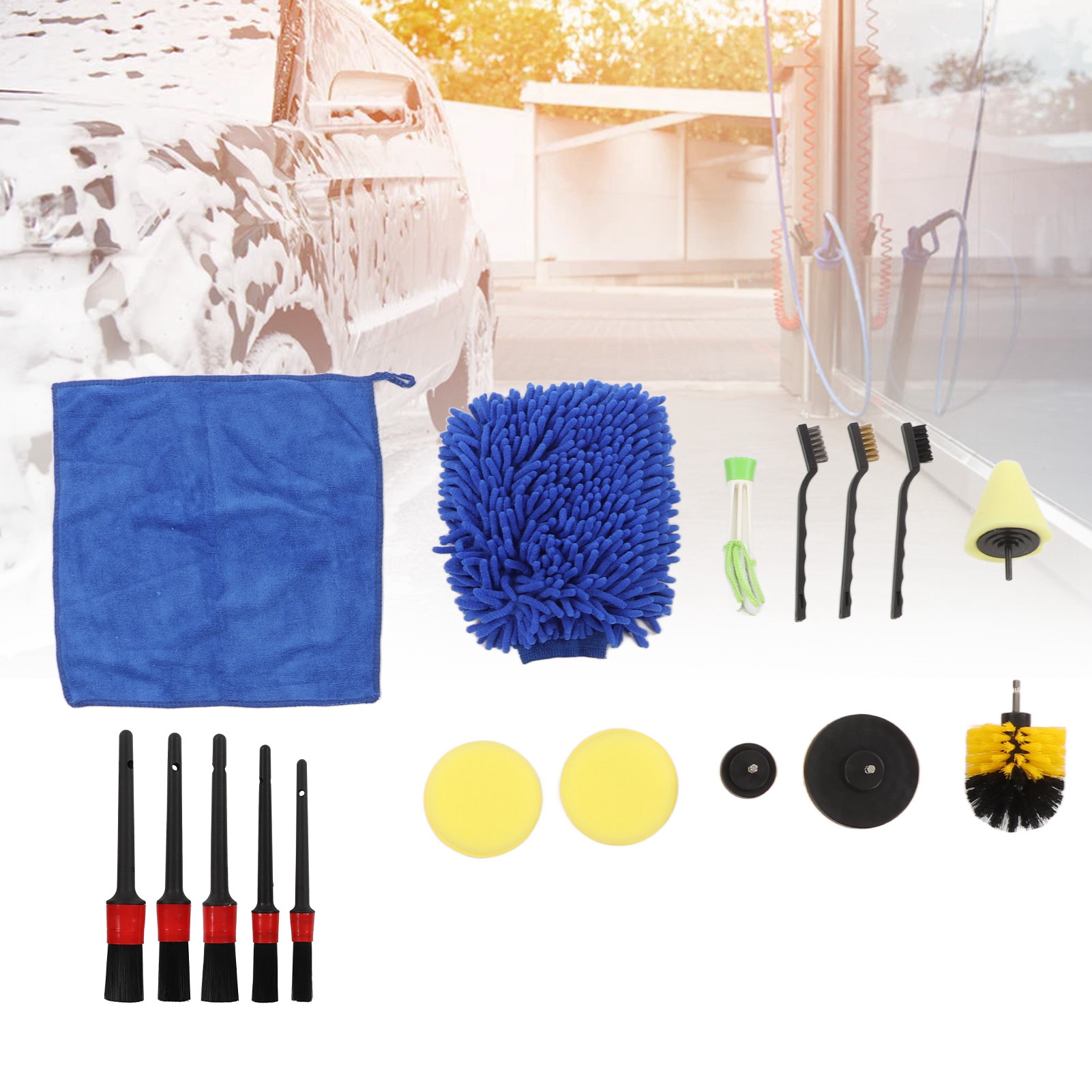 17-teiliges Autopflege-reinigungsbürsten-set, Inklusive Felgenreinigungsbürsten Sowie Einem Set Bürsten Für Die Außen- Und Innenpflege.