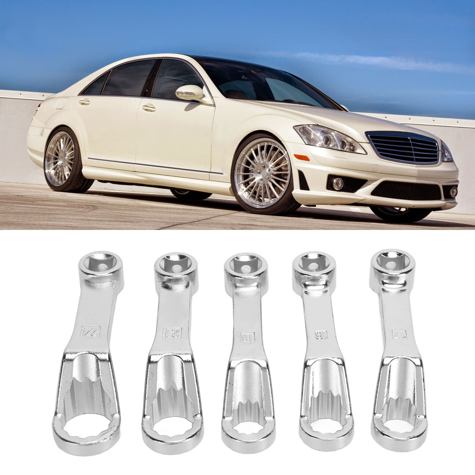 Satz Von 5 Motorlager-steckschlüsseln Mit 16 Mm, 17 Mm, 18 Mm, 21 Mm Und 24 Mm Sowie Außenneigungsschlüsseln Für Benz Vag (lieferung In Einem Karton).