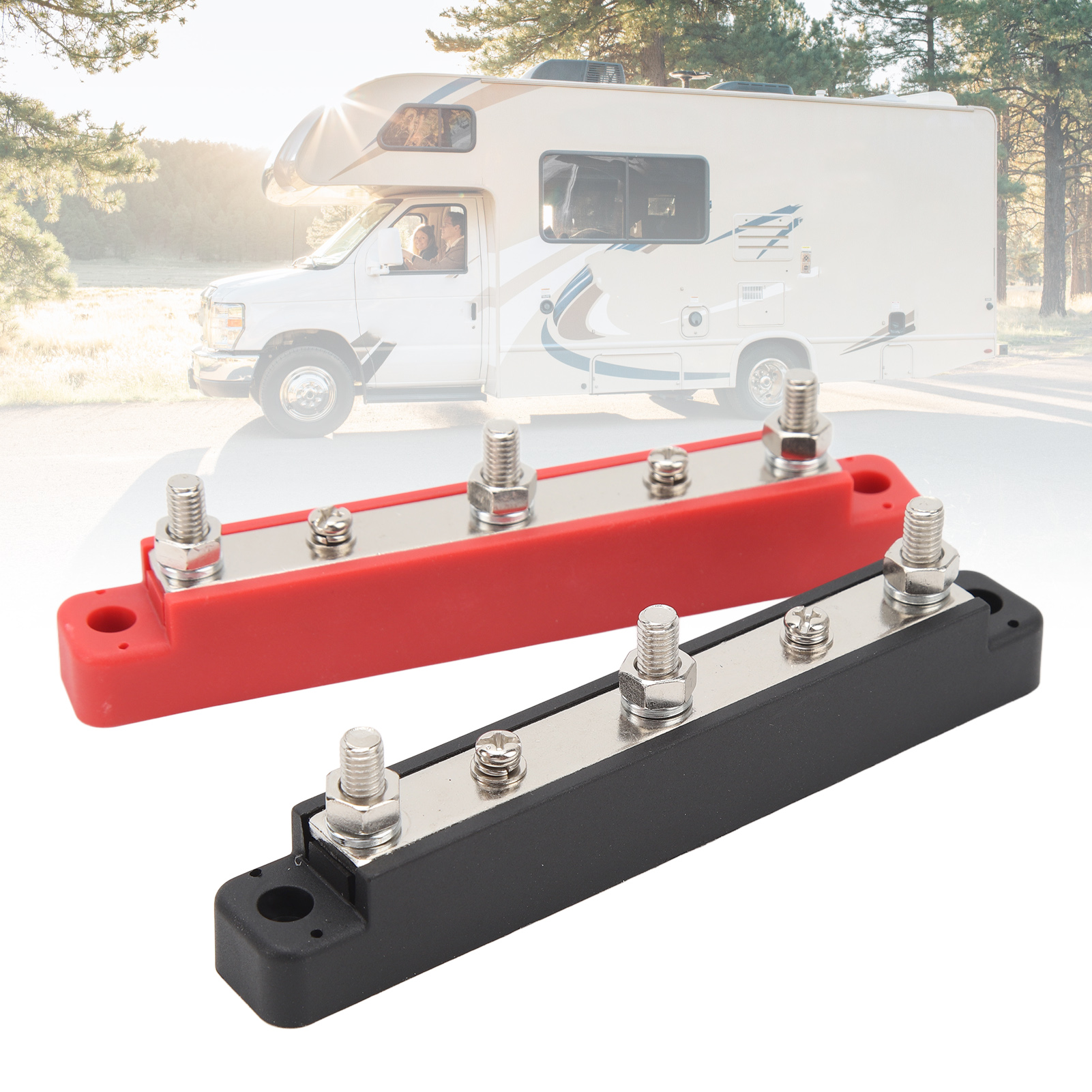 Paar Schwarze Und Rote Dc12v-48v 150a Sammelschienen Für Freizeitfahrzeuge Und Schiffsanwendungen, Mit Hochstrom-m6-klemmenblöcken, 5-wege-verteilerblock Und 3 Bolzen Mit 10 Klemmen (cp-4071)