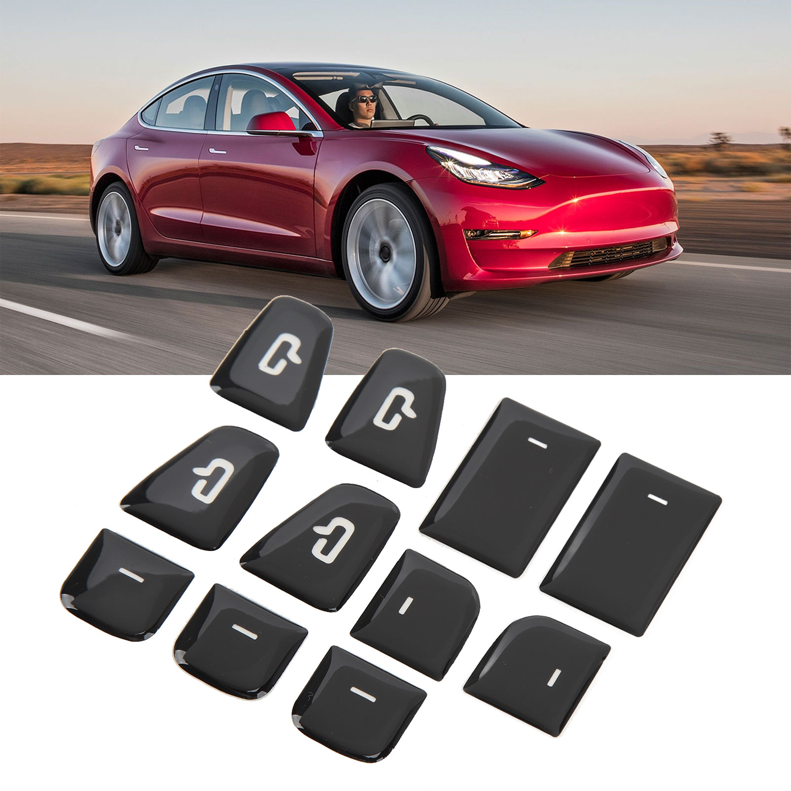 (t04) Set Mit 11 Dekorativen Aufklebern Für Die Türarmlehnen Und Fensterheberknöpfe Im Innenraum Für Tesla Model Y Und Model 3 2017-2021 (referenz: Kml-1102)