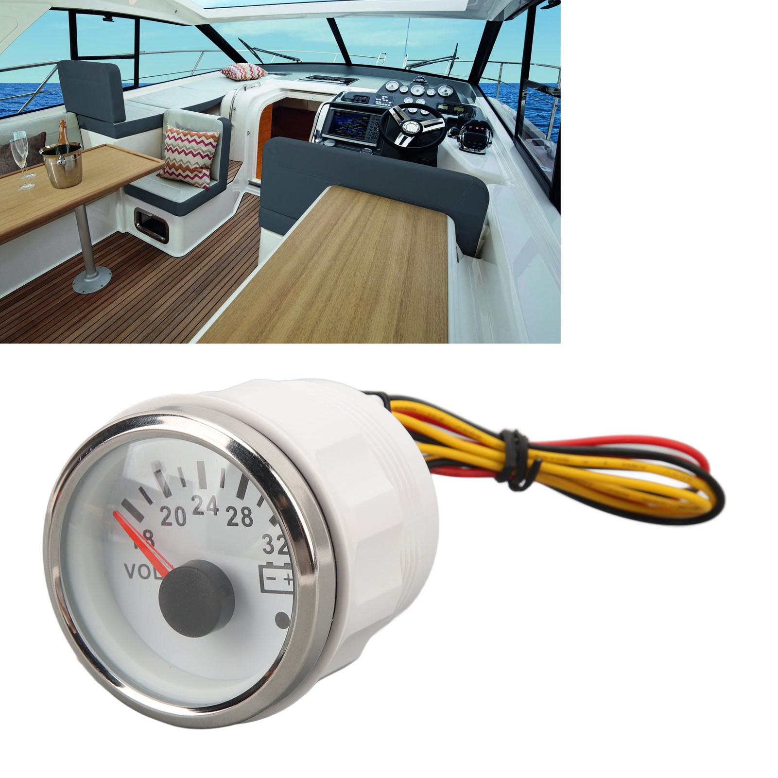 Dc9-32v 52mm Nadelvoltmeter Dc18v-32v, Weißes Zifferblatt Mit Silberner Abdeckung, Geeignet Für Wohnmobile, Yachten, Fischerboote Und Schiffe (referenz: Cx6012).