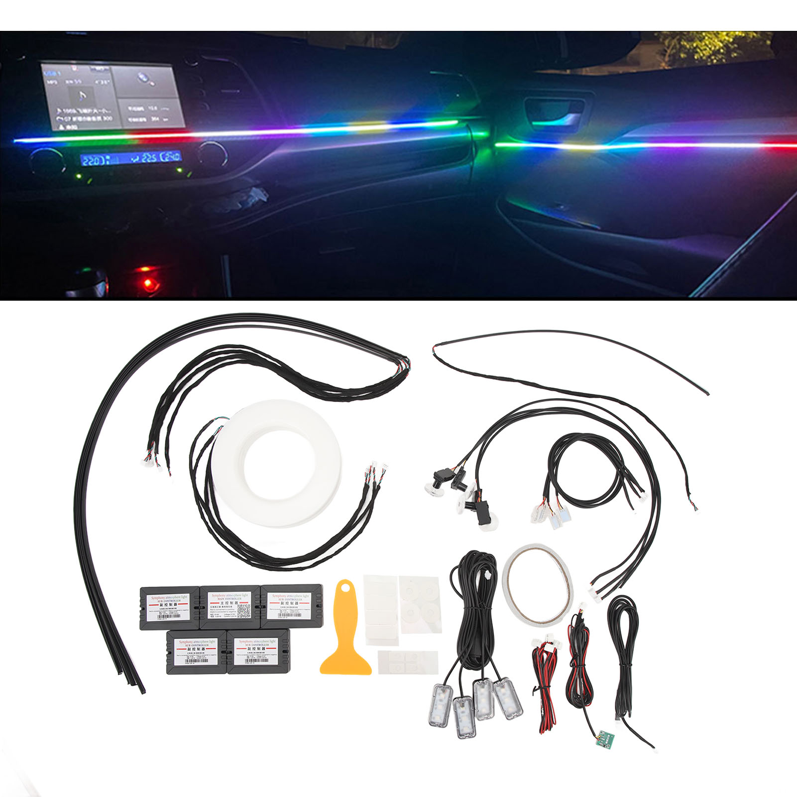 Ambiente-autobeleuchtung (1 Bis 22 Farben) Mit App- Und Drahtloser, Sprachgesteuerter Innenraumbeleuchtung, Die Sich Mit Der Musik Synchronisiert.