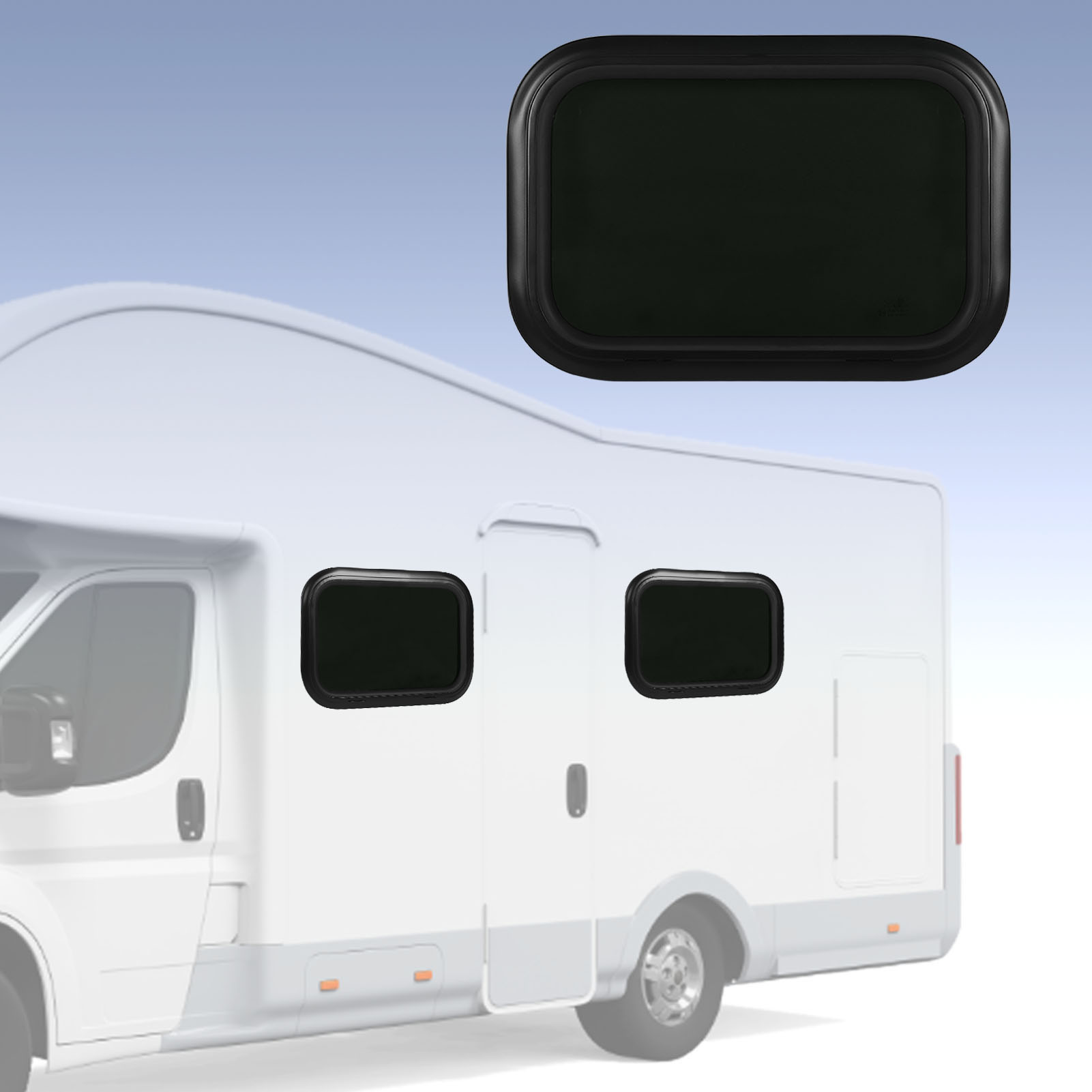 (t01) Feststehendes Aluminiumfenster Mit Abgerundeten Ecken (600 X 400 Mm) Mit Klarer Schwarzer Verglasung Und Befestigungsring. Geeignet Für Wohnmobile, Campervans Und Wohnwagen. Empfohlene Wandstärk