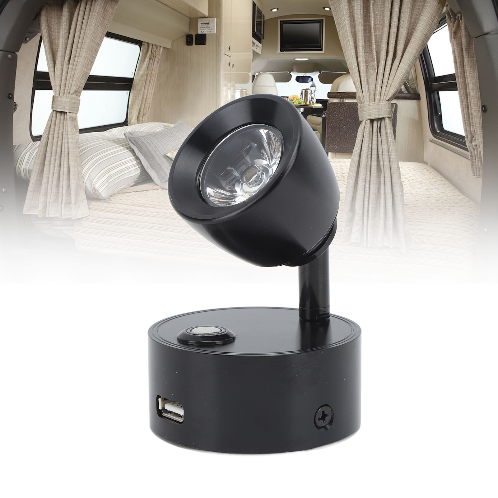 12–24 V Dc Leselampe Für Wohnmobile, Yachten Und Andere Maritime Anwendungen, Usb-aufladbar, Led-touch-steuerung (art.-nr.: Py-rv105), Schwarz