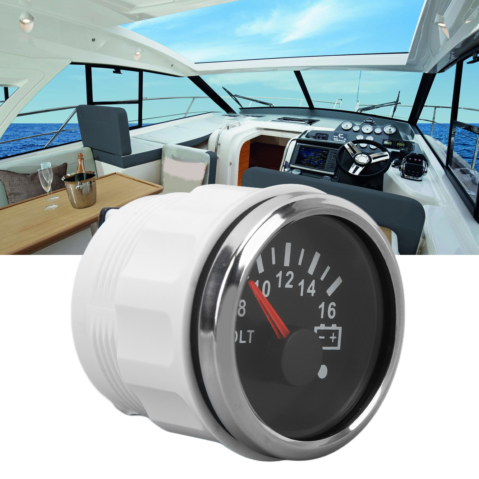 Analoges 9–32-v-gleichstrom-voltmeter, 52 Mm, Siebenfarbige Hintergrundbeleuchtung, Ideal Für Wohnmobile, Yachten, Fischerboote Und Schiffe. Schwarzes Zifferblatt Und Silbernes Gehäuse (art.-nr.: Cx20