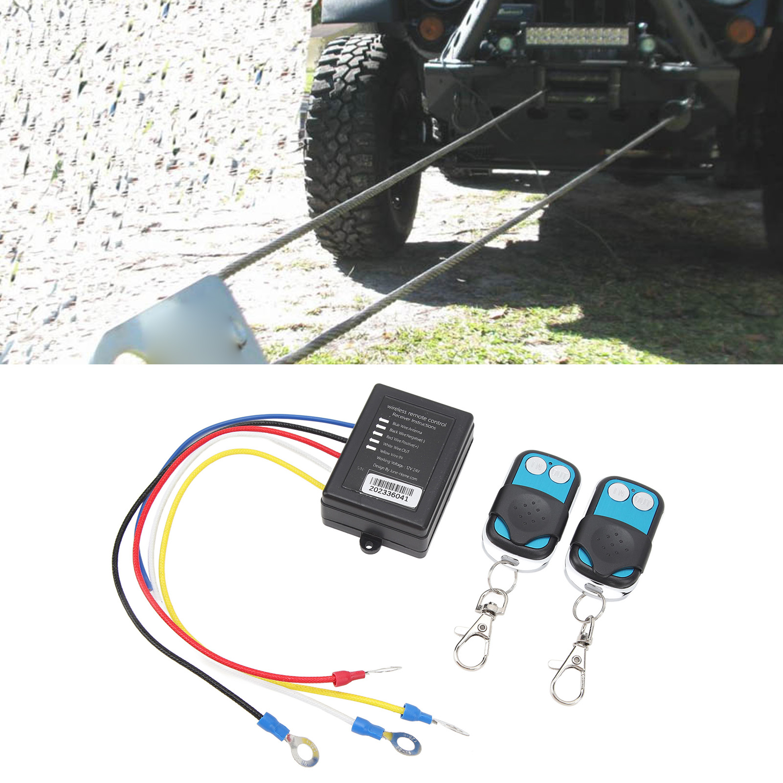 Universelles Drahtloses Fernbedienungsset Für 12v/24v Dc-seilwinden (2 Fernbedienungen + 1 Empfänger, I997-002) (mit Eingebautem Akku)