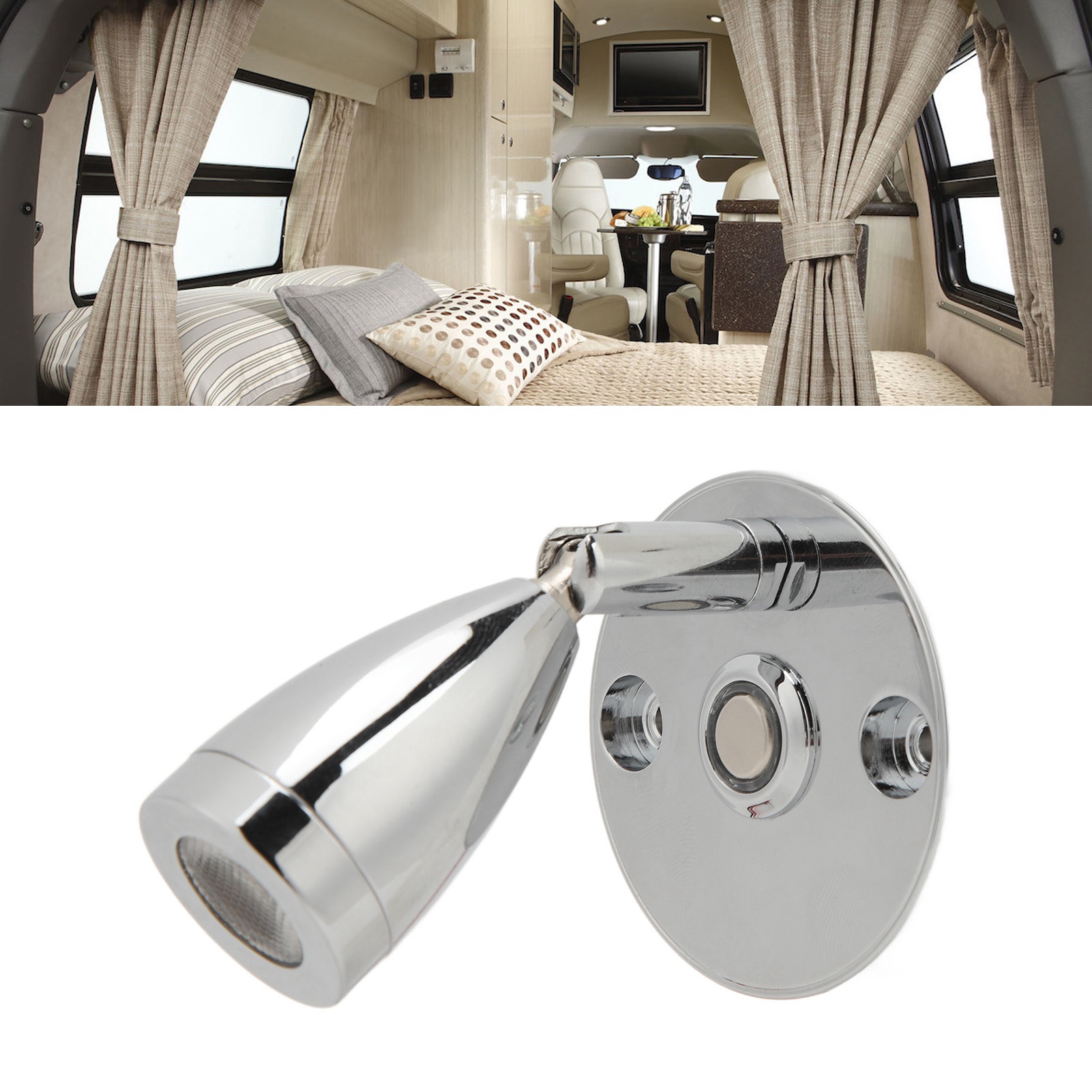 Leselampe Aus Chrom, Dc12-24v, Für Wohnmobile, Yachten Und Den Einsatz Auf Dem Wasser, Usb-aufladbar, Dimmbare Touch-led, Dreifarbiges Licht (referenz: Py-rv103)