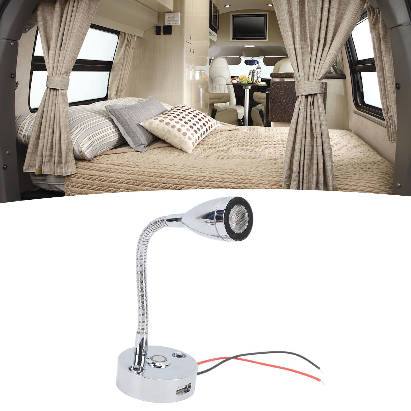 Leselampe Aus Chrom, Dc12-24v, Für Wohnmobile, Yachten Und Den Einsatz Auf Dem Wasser, Usb-aufladbar, Led-touch-dimmer, Dreifarbiges Licht (referenz: Py-rv104)