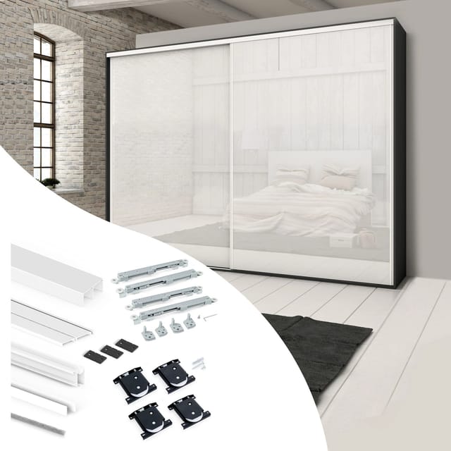 Set aus Beschlagset für 2 Schiebetüren und sanftes Schließen des Kleiderschranks Placard 74, Wellenprofil, Stärke 16 mm, Paneele nicht inbegriffen,