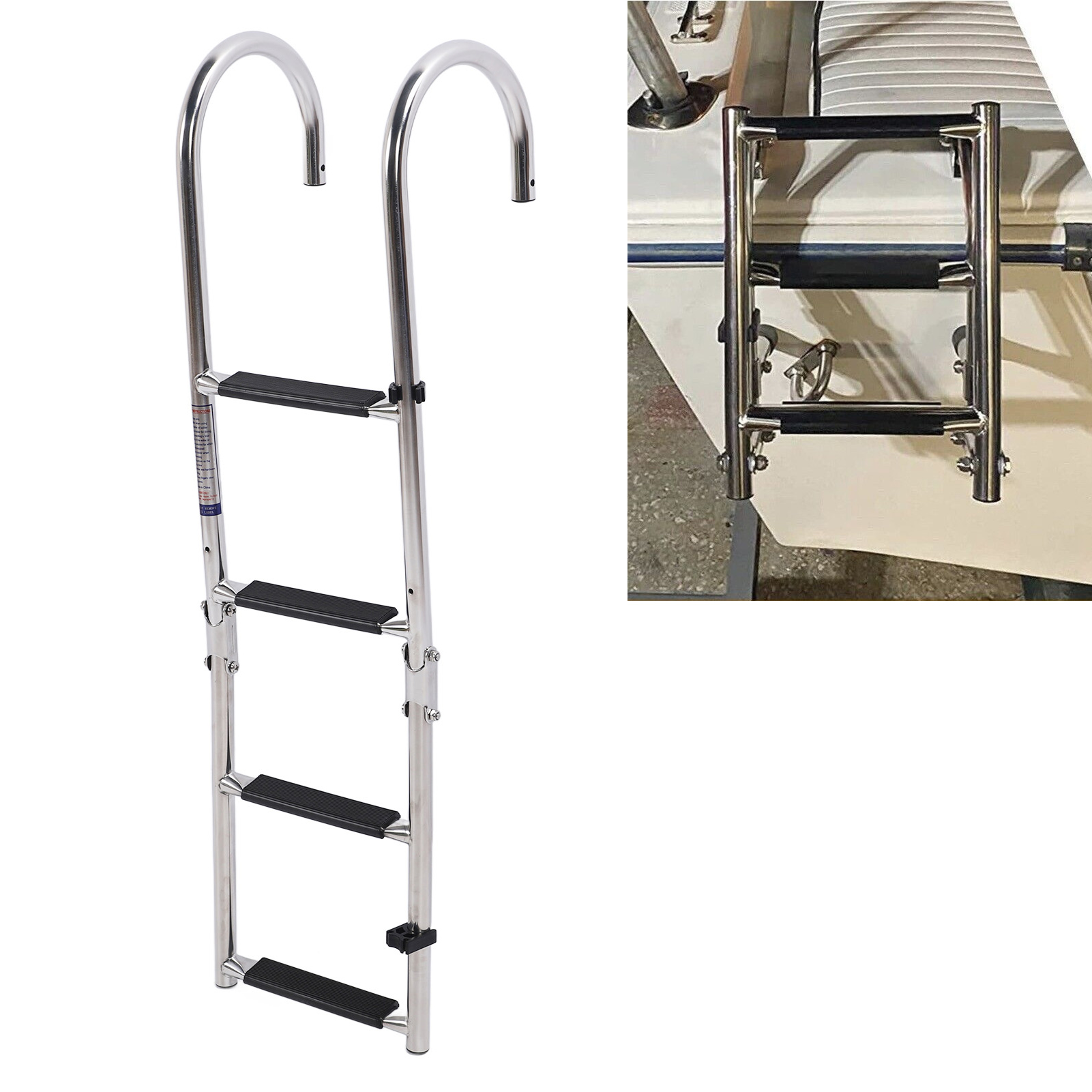 Marinezubehör, Edelstahl 316, 4-stufiges, Klappbares Schwimmdeck Für Yachten Und Fischerboote, Mit Gebogenen Handläufen (übergewichtig) (übergroß).