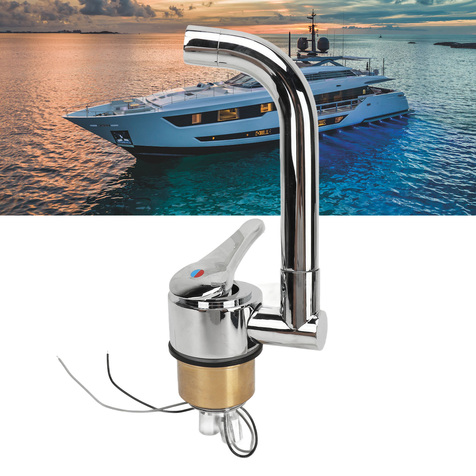 Elektrischer Wasserhahn Aus Edelstahl 316 Für Wohnmobile Und Yachten, Mit Geflochtenem Edelstahlschlauch Und 360°-drehung Für Warm- Und Kaltwasser.