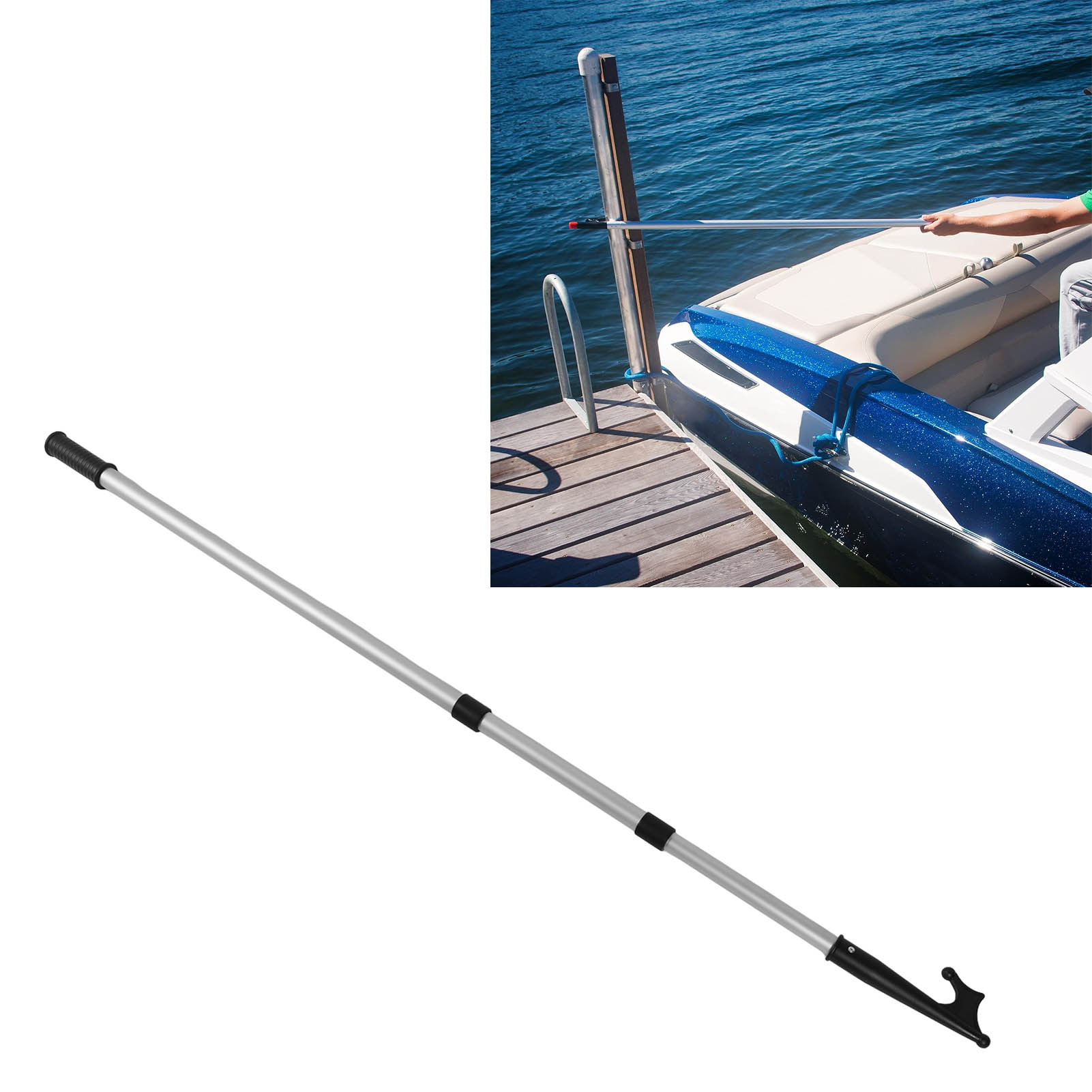 Teleskop-bootshaken Aus Aluminium, Verstellbare Schubstange, Geeignet Für Boote Und Yachten, 3-stufig (1245a3) (übergroß)