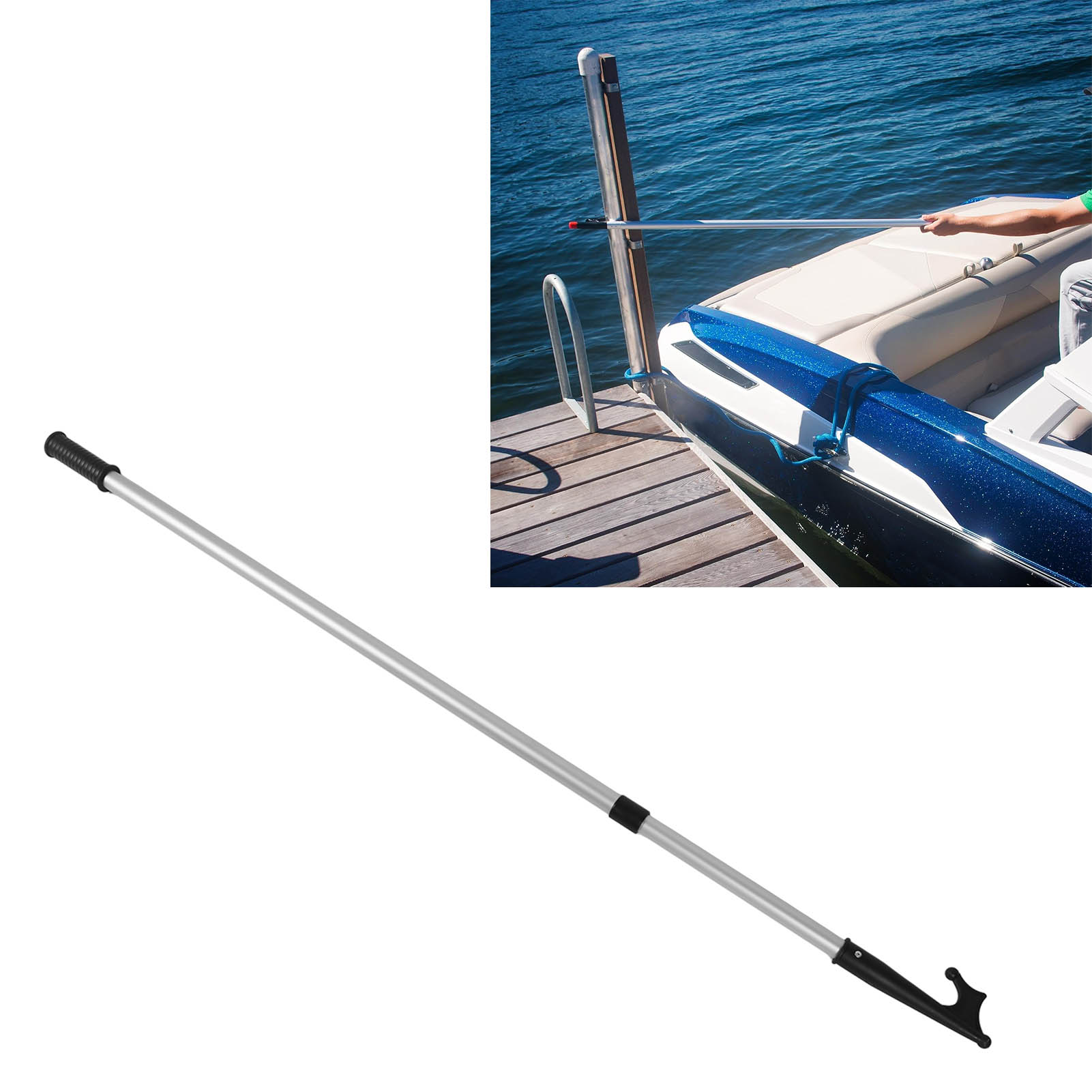 Teleskop-bootshaken Aus Aluminium, Verstellbare Schubstange, Geeignet Für Boote Und Yachten, 2-stufig (1245a2) (übergroß).