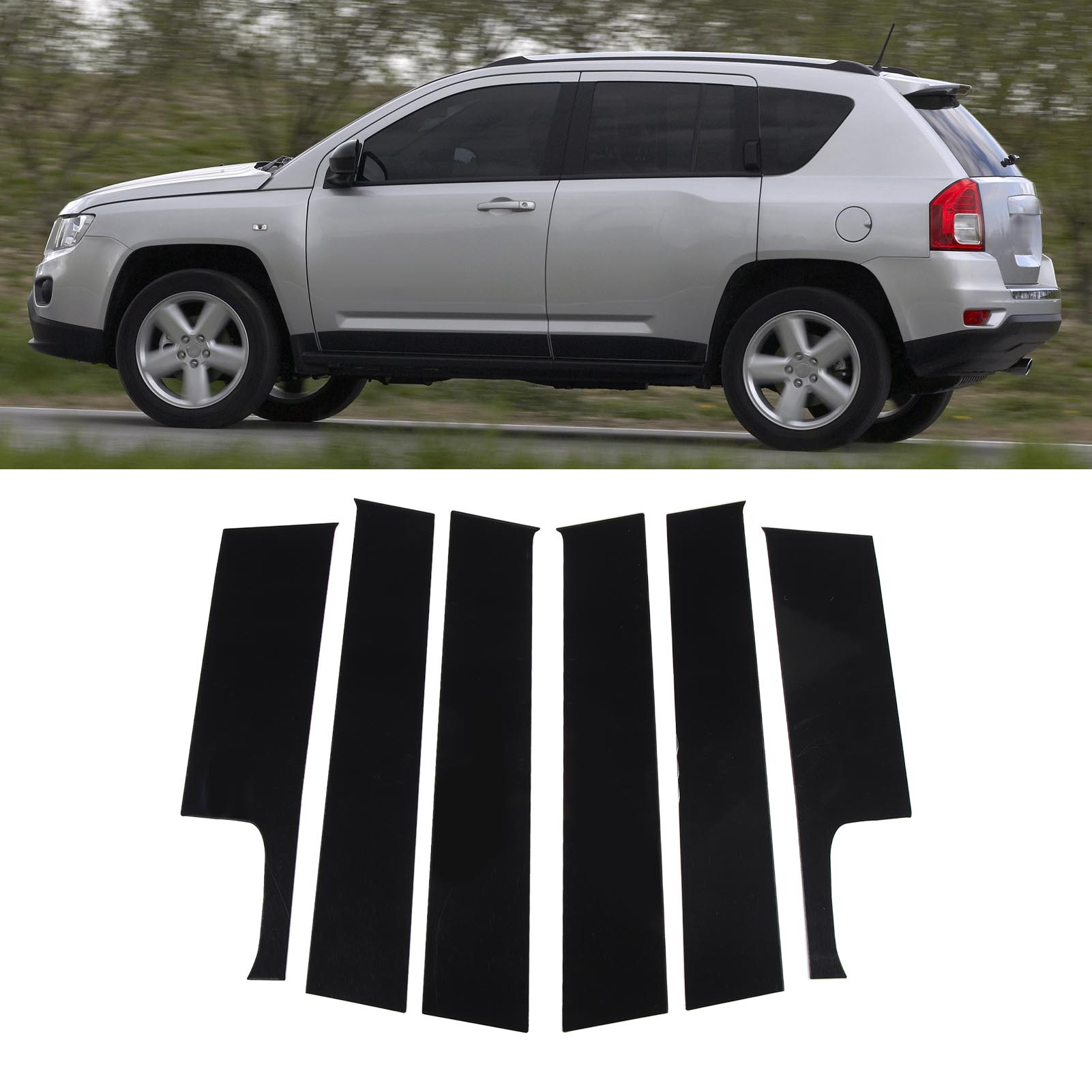 6-teiliges Set Inklusive Glänzend Schwarzer Fensterleisten Und B-säulen-aufklebern Für Jeep Compass 2007-2015