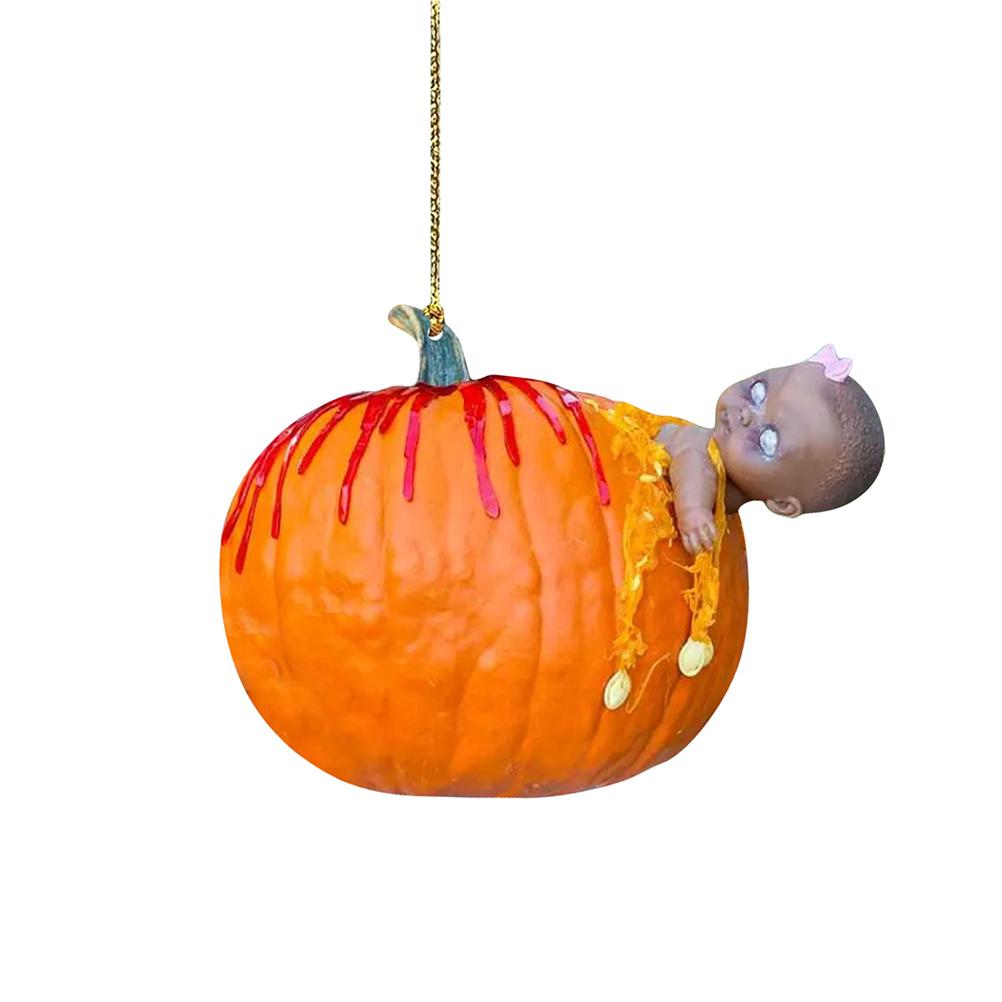 [yue Xing Hui] 1 Halloween-kürbis-auto-anhänger, Flache Acryl-verzierung, Rückspiegelanhänger, Geschenk (opp-verpackung, Clip 1) (c)