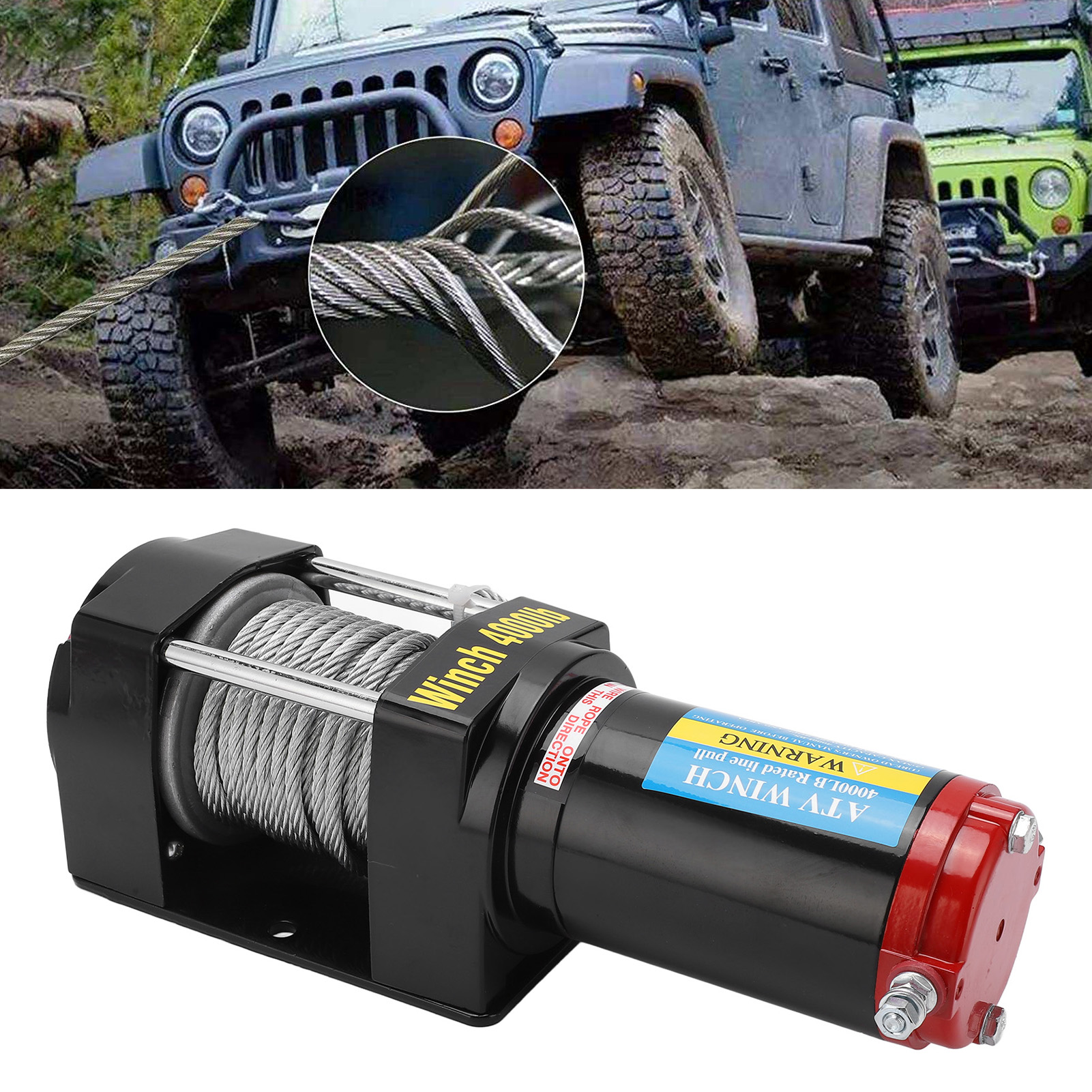 Ersatzteile Für Atv: 4000 Lb 12 V Stahlseilwinde (5,5 Mm X 15 M) Mit Roter Spitze (fernbedienung Mit Integrierter Batterie Im Lieferumfang Enthalten) Geeignet Für Atvs, Utvs Und Geländefahrzeuge (über