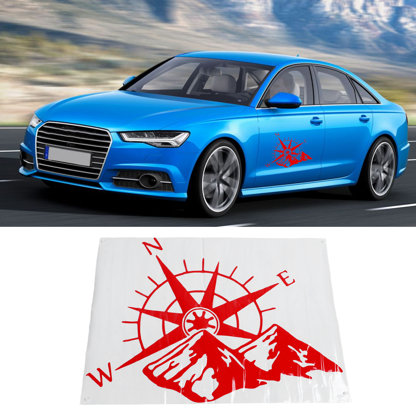 Universeller Dekorativer Autoaufkleber Mit Abenteurerkompass-motiv Für Heckscheibe Und Stoßstange (referenz: D-1187) Rot