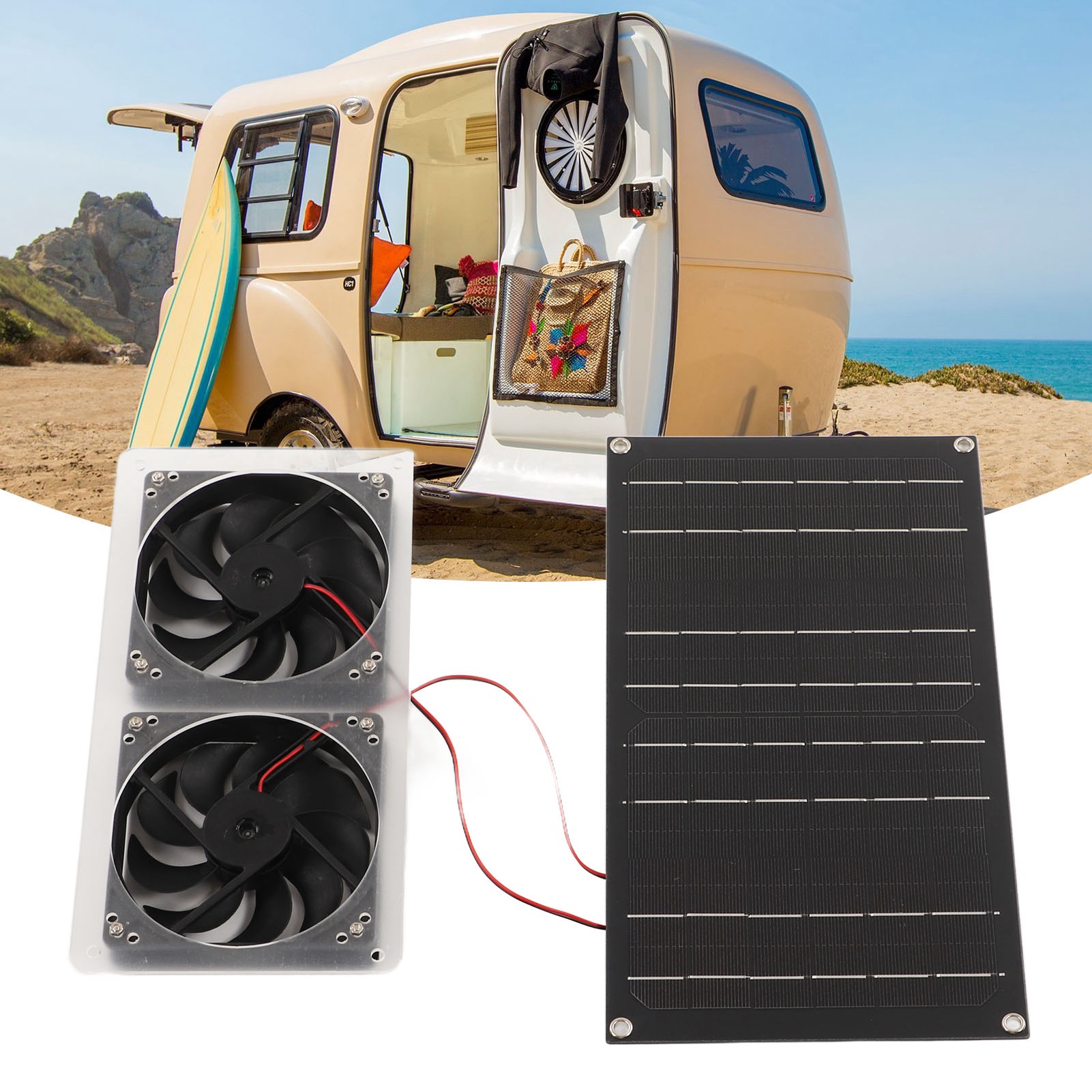 Zum Wohnmobilzubehör Gehören Unter Anderem Ein 100-w-monokristallines Silizium-solarpanel Und Ein Wasserdichter 12-v-doppelabluftventilator.