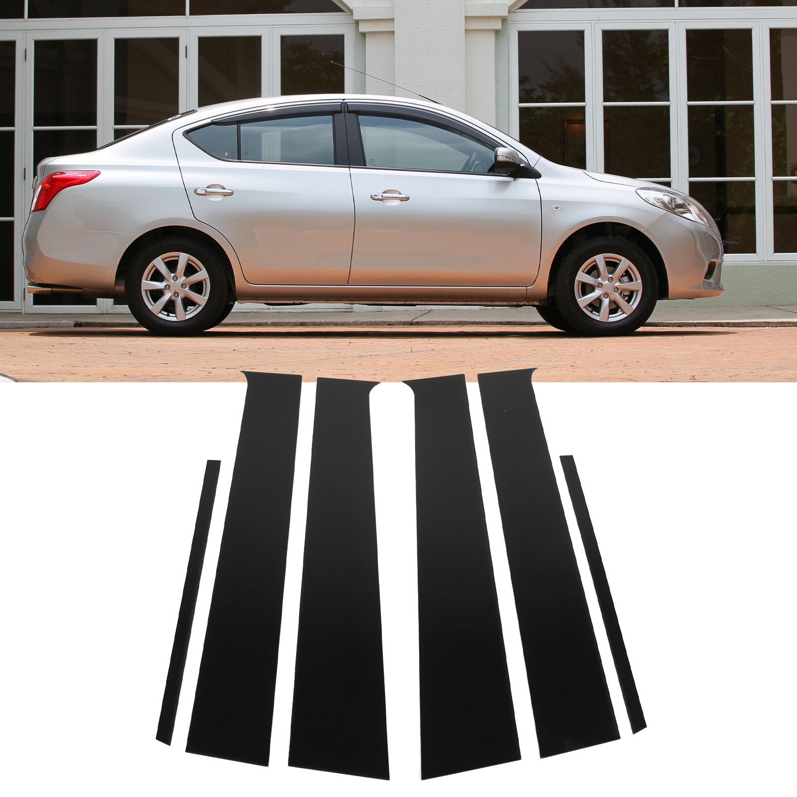 Set Mit 6 Glänzend Schwarzen Aufklebern Für Fensterleisten Und B-säulen Für Nissan Almera 2010-2019