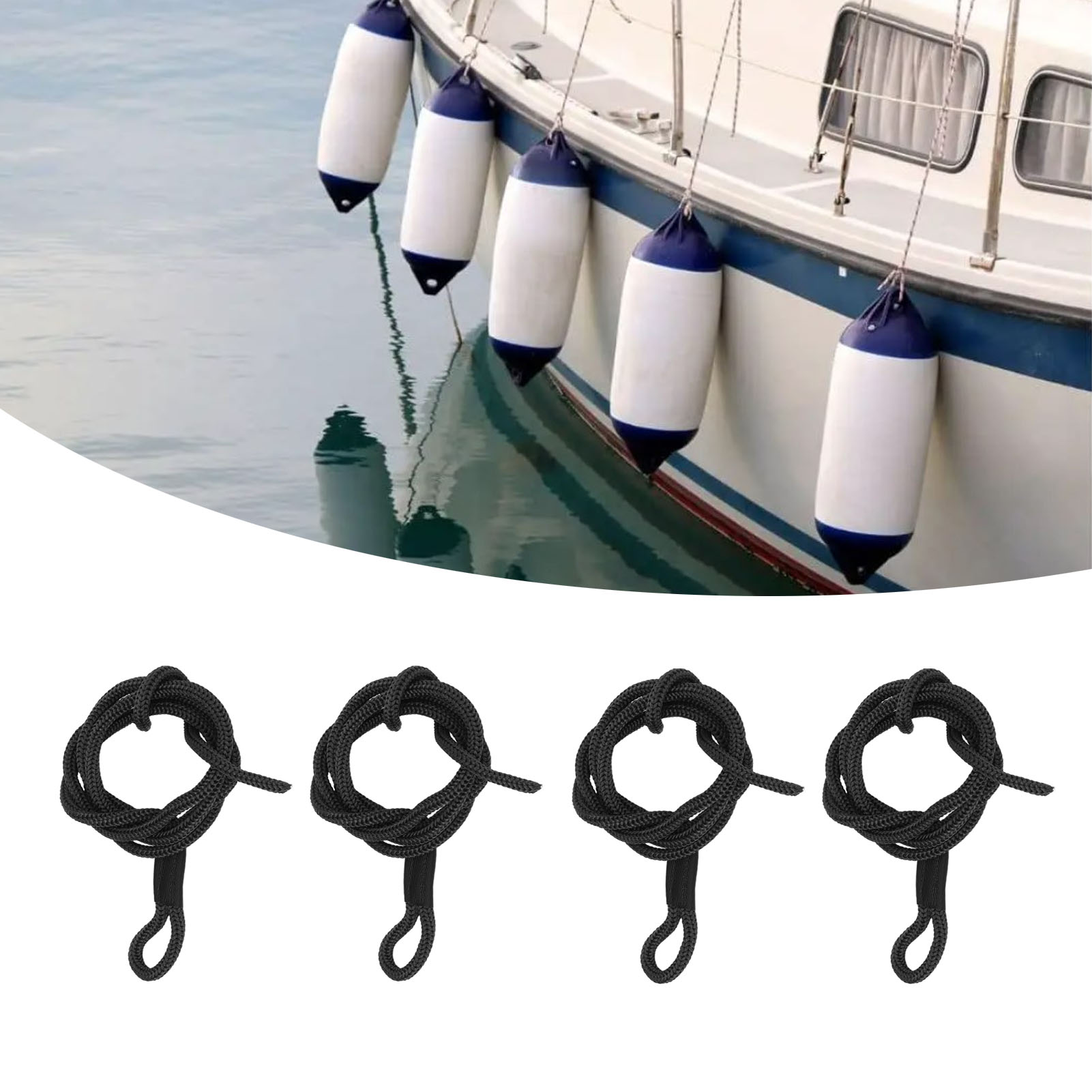 4 Stoßdämpfende Marineseile, 1,5 M, Schwarz