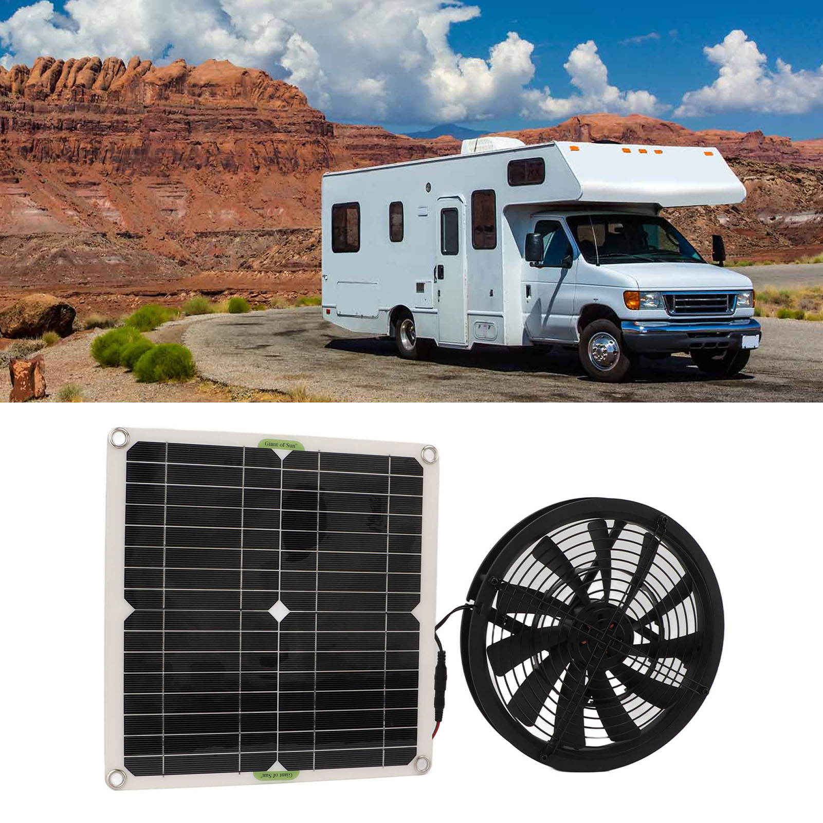 Wohnmobilzubehör: 100-w-monokristallines Silizium-solarpanel, 25-cm-rundlüftungsbox, Solarpanel, Abluftventilator