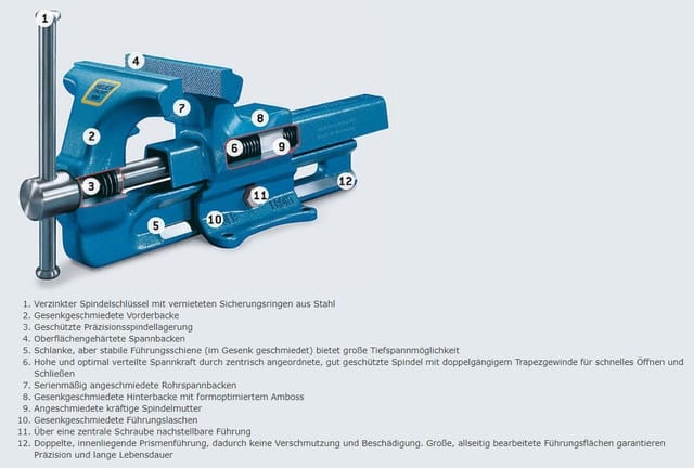 Schraubstock 100 mm, Amboss, Spannweite 0-125 mm, Werkbankschraubstock - Heuer
