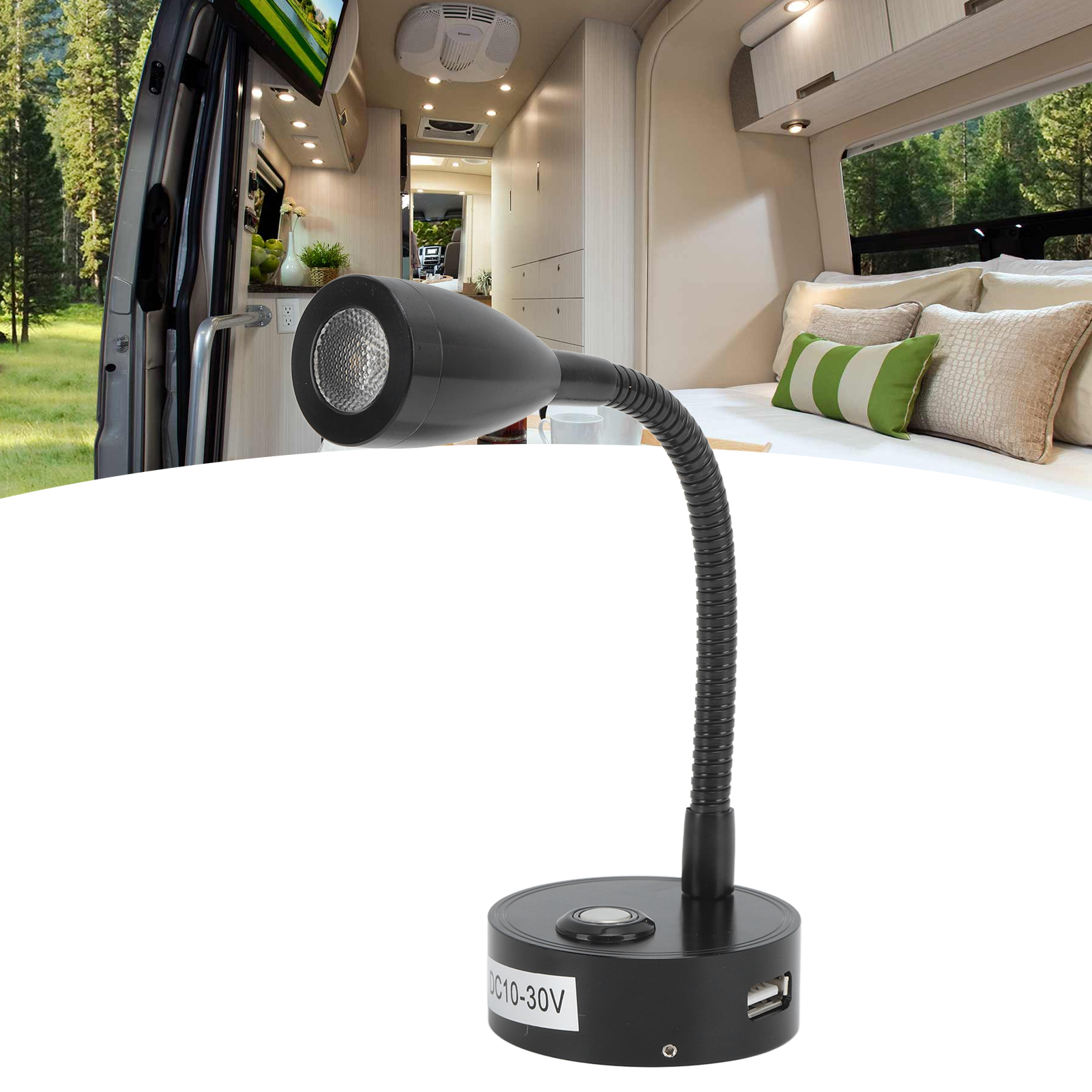 Leselampe Für Wohnmobil/yacht/boot, 10–30 V Dc, Mit Touch-dimmer, Led Und Dreifarbiger Beleuchtung (art.-nr.: Py-rv102), Schwarz