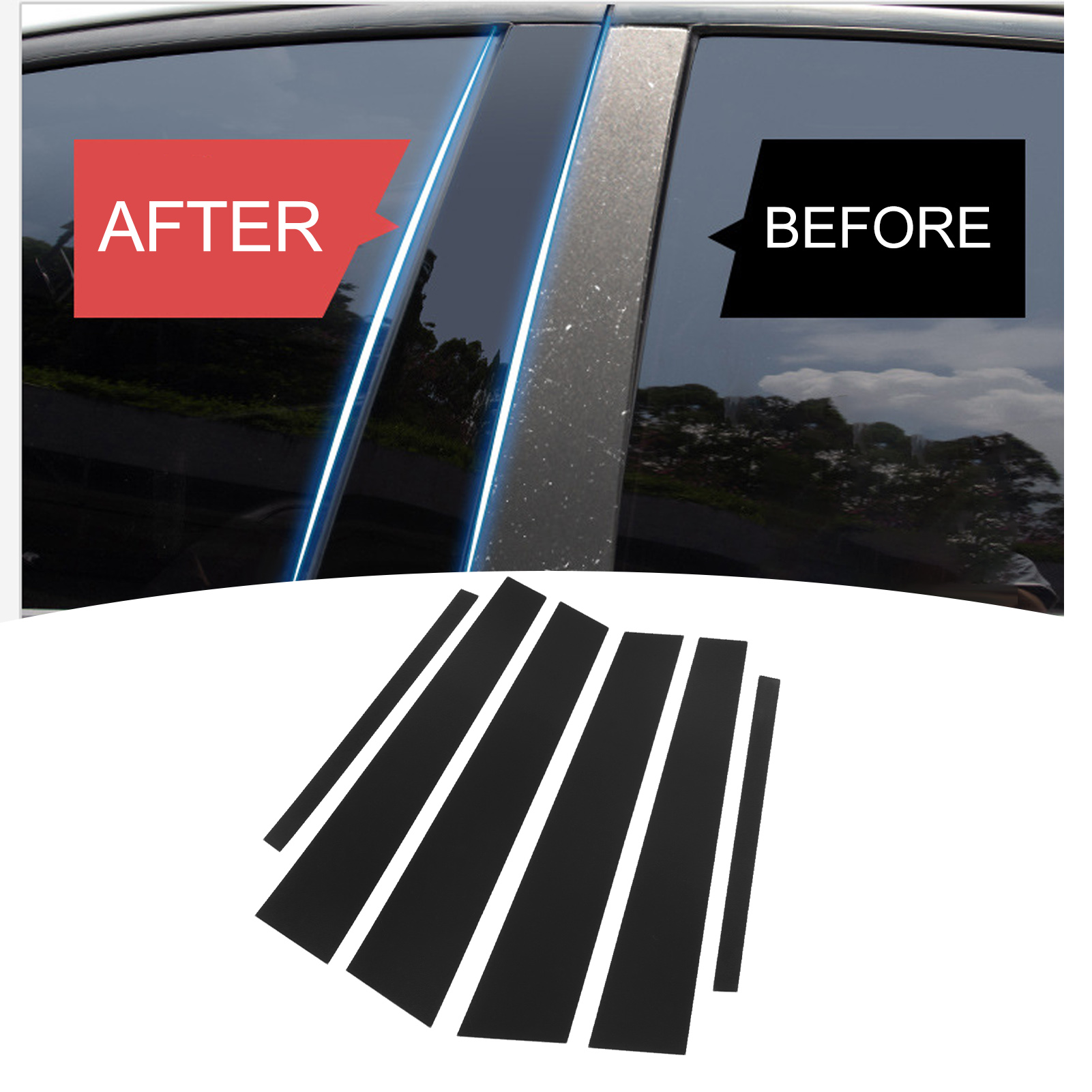 Set Mit 6 Glänzend Schwarzen Polycarbonat-fensterrahmenaufklebern, 4d-stil, Spiegelglanz, Für Honda Accord Limousine 9. Generation 2013-2017