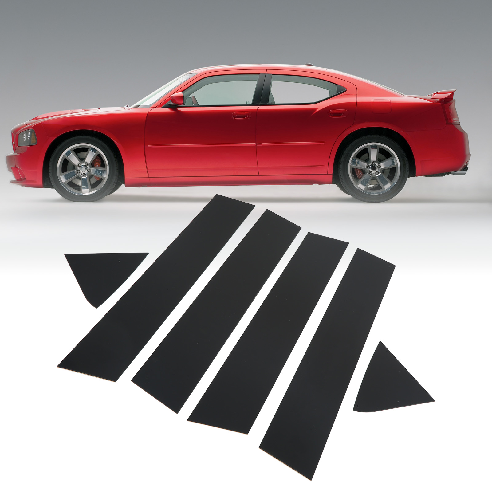 Set Mit 6 Glänzend Schwarzen Polycarbonat-fensterrahmenaufklebern, 4d-stil, Spiegelglanz, Für Dodge Charger 2006-2010