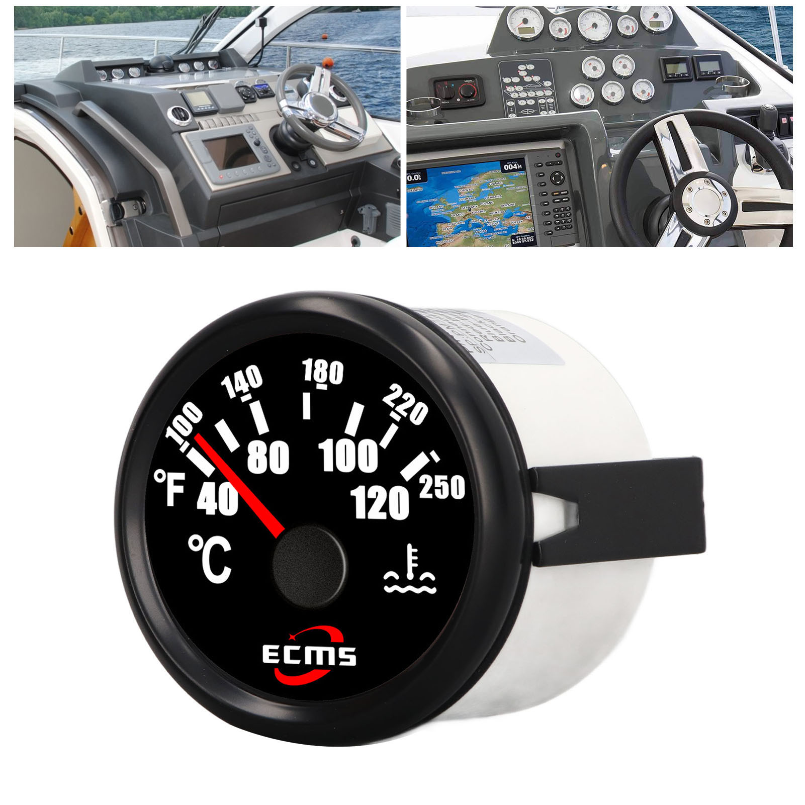 52-mm-wasserthermometer, 40-120 ℃, Mit Roter Hintergrundbeleuchtung, Geeignet Für Boote, Yachten, Wohnmobile Und Lastwagen (schwarzer Hintergrund, Schwarzer Rahmen) (variantenmodelle Erhältlich, Ident