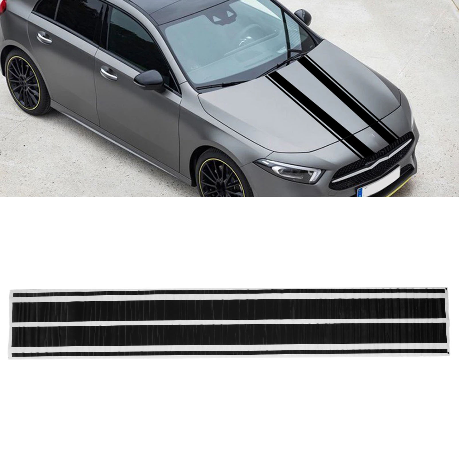 Dekorativer Rennstreifenaufkleber Für Die Motorhaube (art.-nr.: D-702) Schwarz