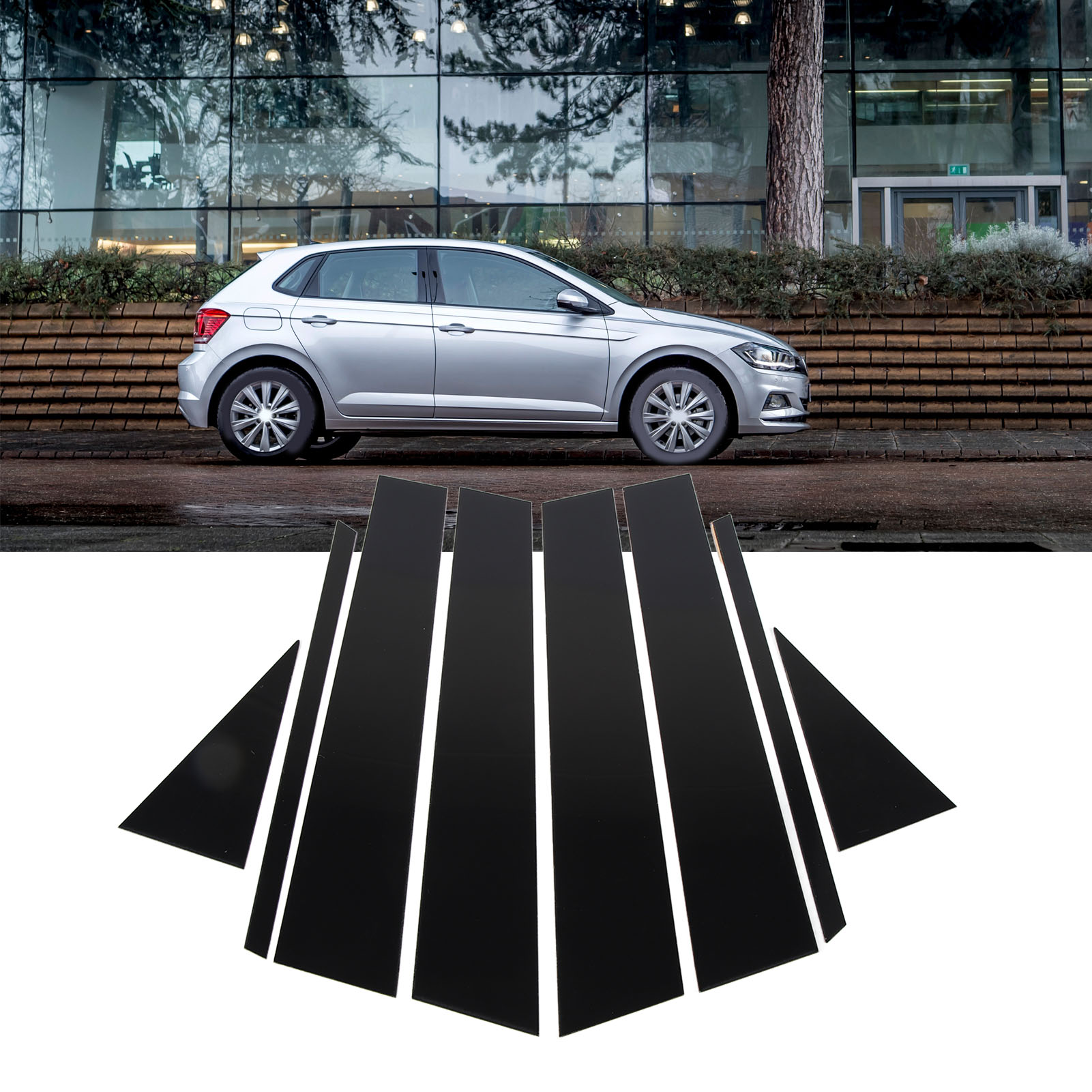 8-teiliges Set Inklusive Glänzend Schwarzer Fensterleisten Und B-säulenaufklebern Für Vw Polo 2019-2023