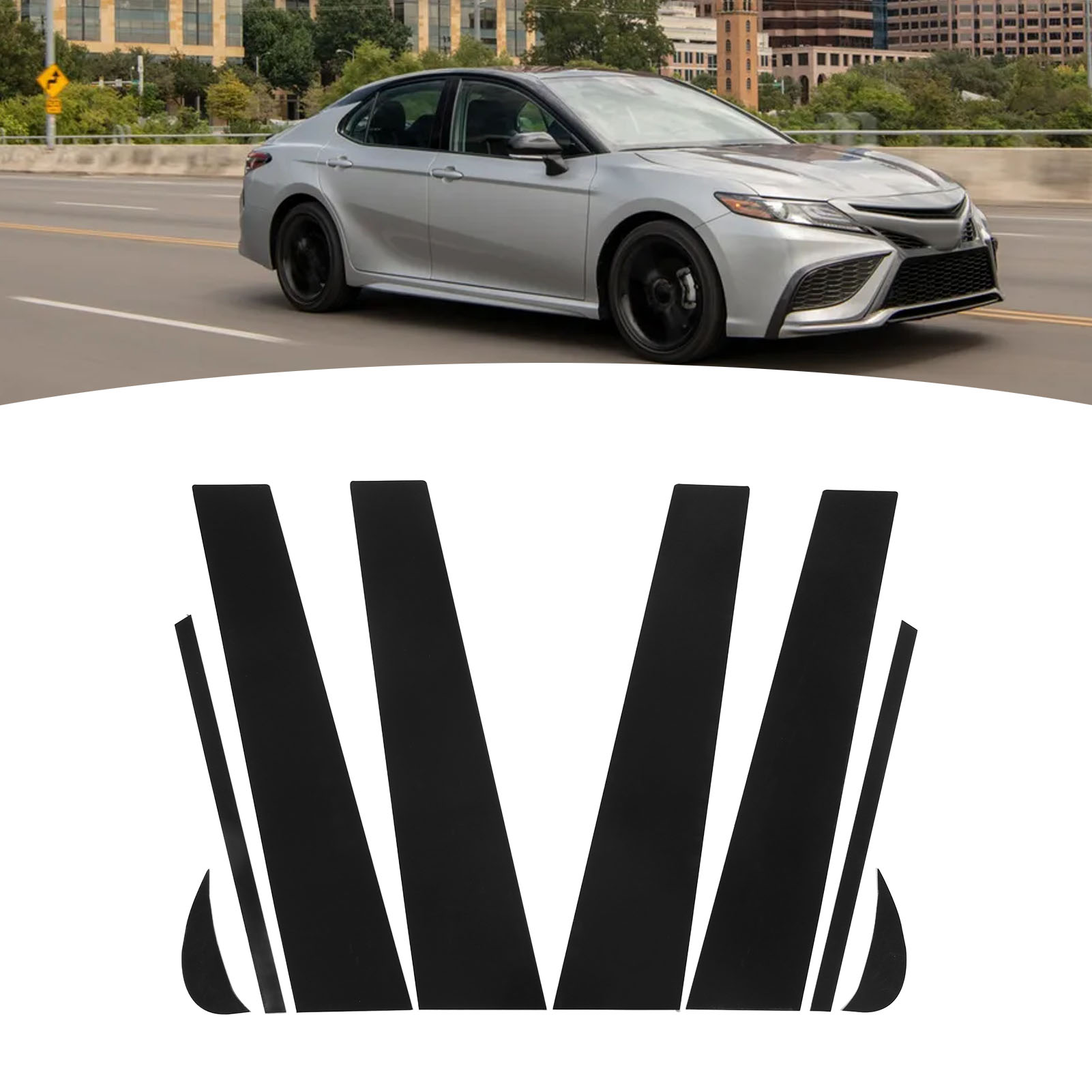 Set Mit 8 Glänzend Schwarzen Polycarbonat-fenstersäulenaufklebern, 4d-stil, Spiegelglanz, Für Toyota Camry 2018-2021