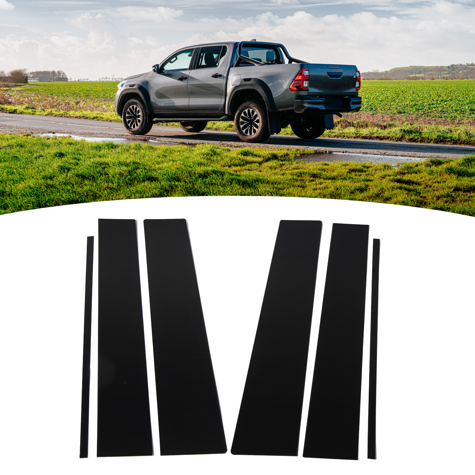 6-teiliges Set Inklusive Glänzend Schwarzer Fensterleisten Und B-säulenaufklebern Für Toyota Hilux 2015-2023