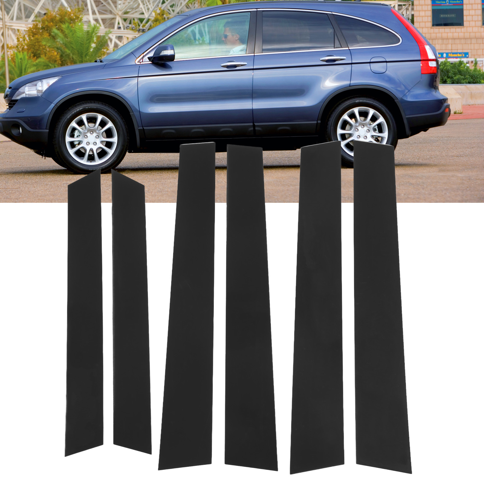 Set Mit 6 Glänzend Schwarzen Polycarbonat-fensterrahmenaufklebern, 4d-stil, Spiegelglanz, Für Honda Crv 2007-2011