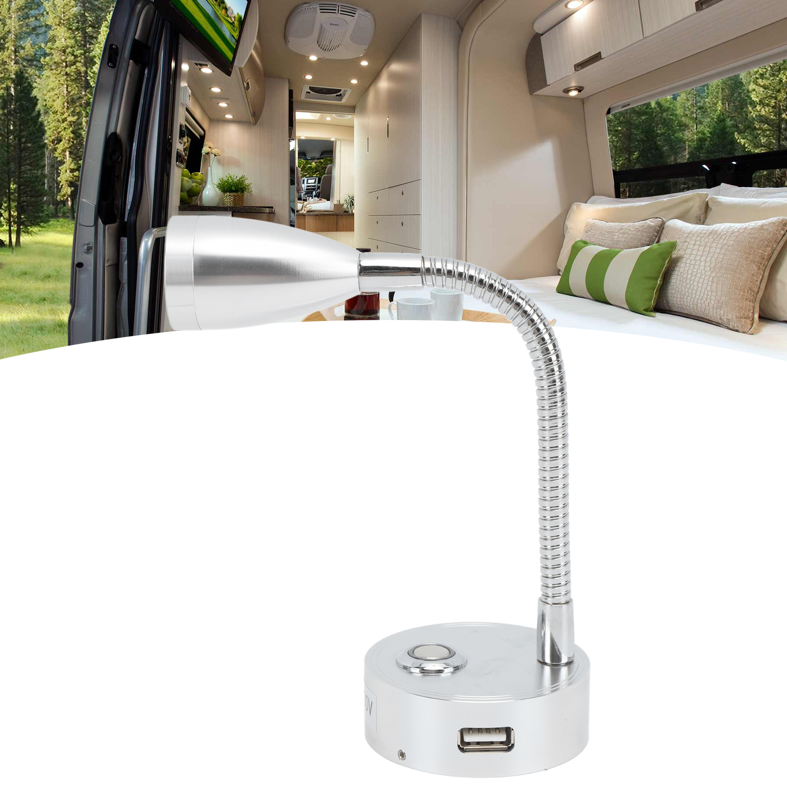 10–30 V Dc Leselampe Für Wohnmobile, Yachten Und Boote – Dimmbare, Dreifarbige Touch-led-beleuchtung (art.-nr.: Py-rv102) Silber